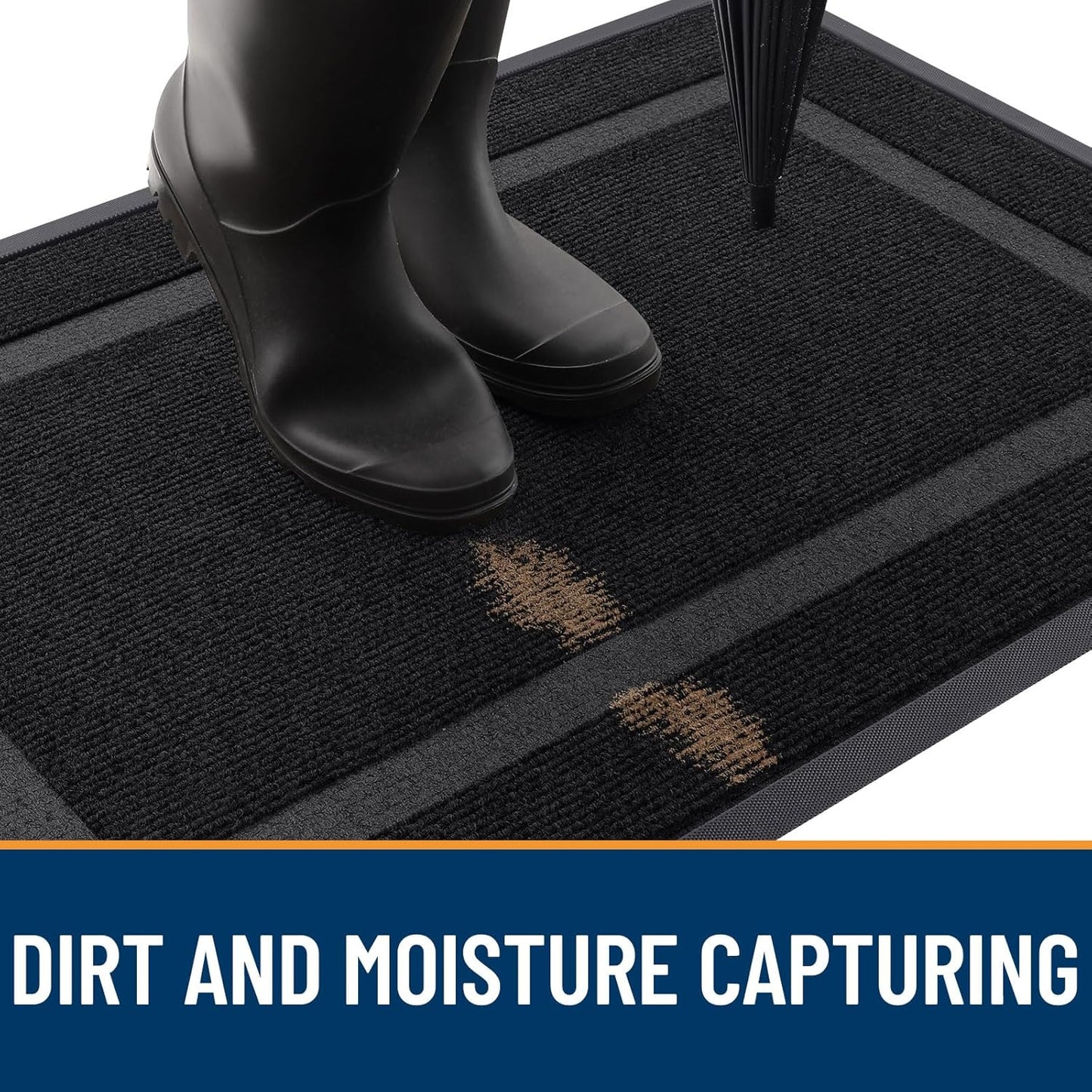 OLANLY Front Door Mat Indoor Outdoor Entrance, Waterproof All-Season, All-Weather Doormat, Sturdy Natural Rubber, Fade Resistant, Low Profile, Easy Clean Patio Porch Entryway Mat, 35x23, Black