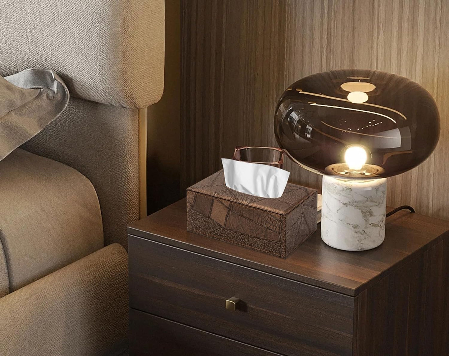 Tissue Box Cover Rectangular Tissue Box Holder for Bathroom (Retro Brown)