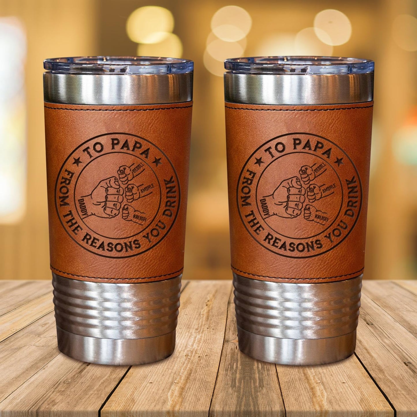 Like Father Like Daughter Tumbler, Personalized Engraved Fathers Day Dad Leather Tumbler 20oz, Custom Name Daddy and Daughter Tumblers Mug Gifts for Dad Birthday Fathers Day (style07)