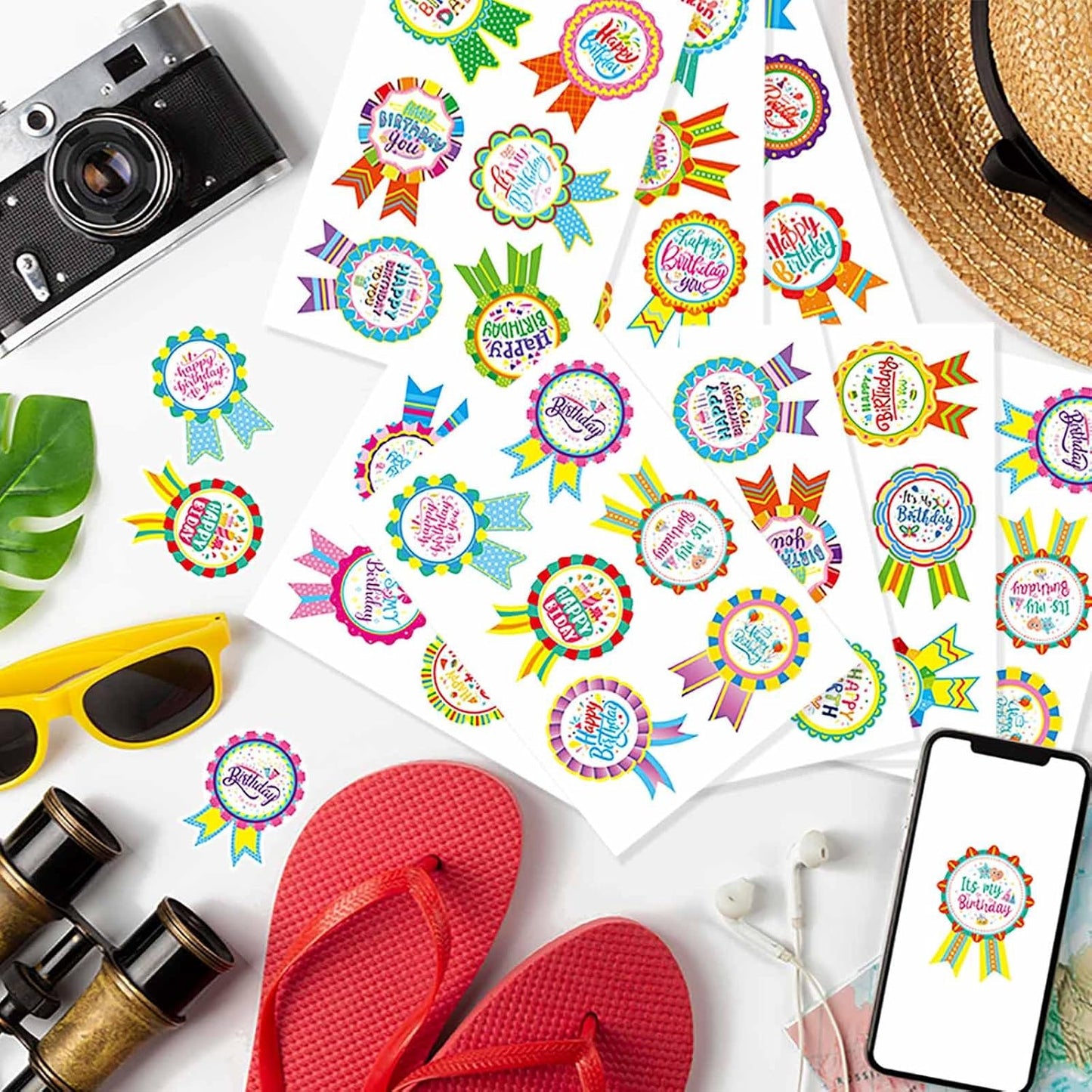 144PCS Happy Birthday Badge Stickers, Birthday Gift Stickers for Kids Adults, Birthday Labels for Home, Classroom Birthday Party Envelope Card Gift Wrapping