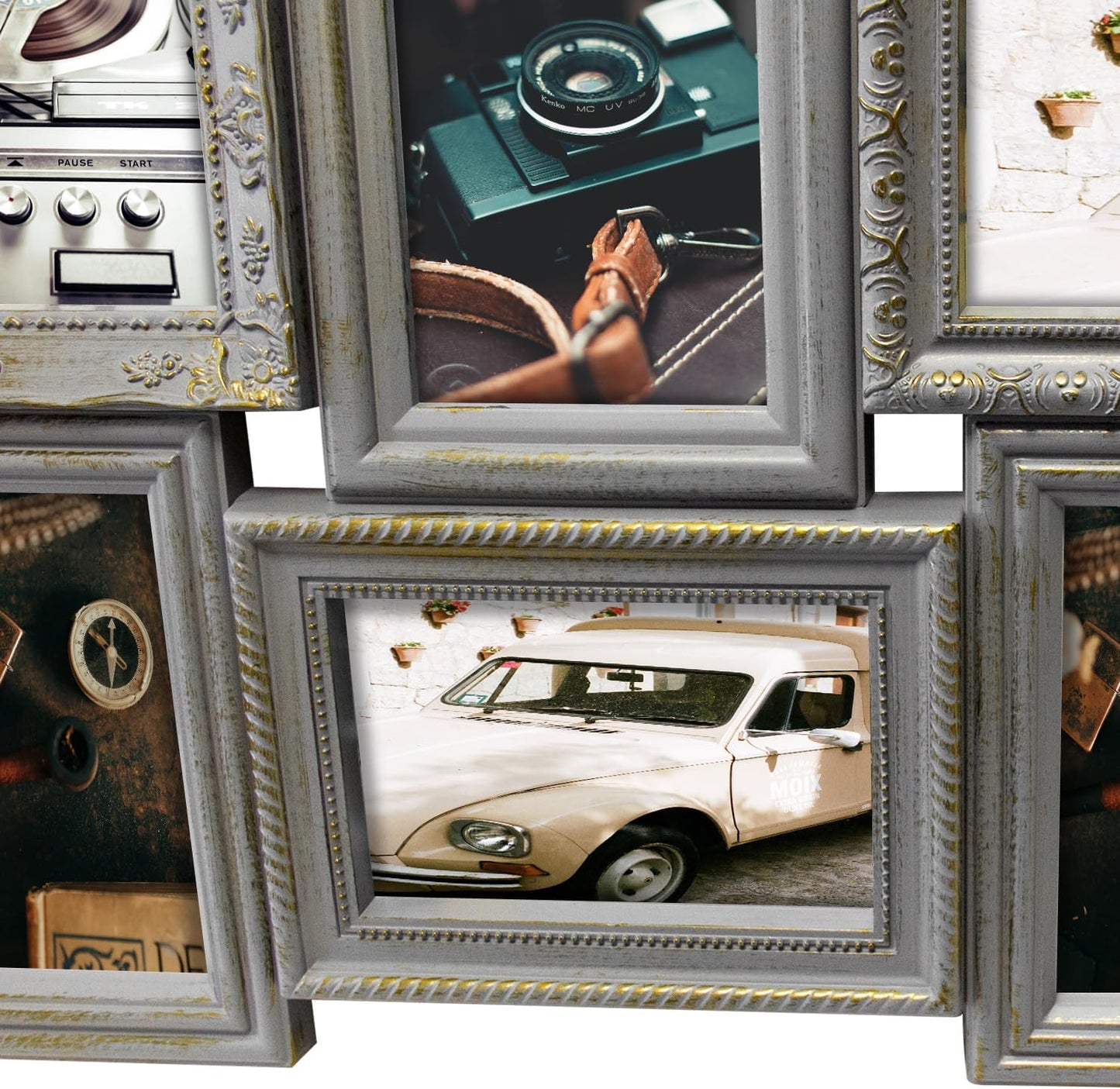 Jerry & Maggie 6 Opening Collage Photo Frame Rustic 23×18 Vintage Embossed Finish PVC Picture Frames Selfie Gallery Collage Wall Hanging For 6×4 Photo, Vintage