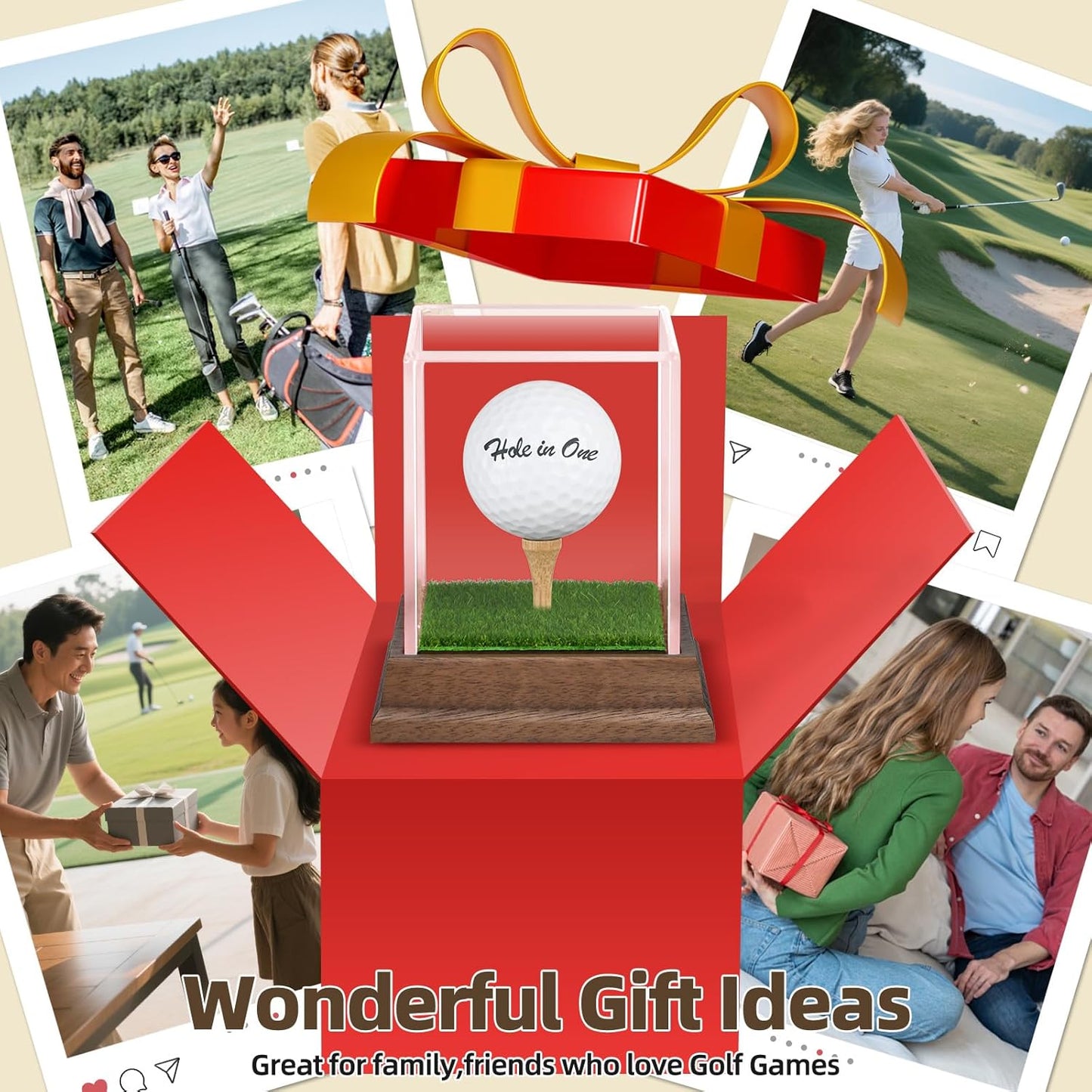 Golf Ball Display Case Hole in One Golf Ball Display Case Walnut Wood Base Acrylic Golf Ball Holder Display Uv Protection Golfball Stand,Golf Office Decor Gifts for Men