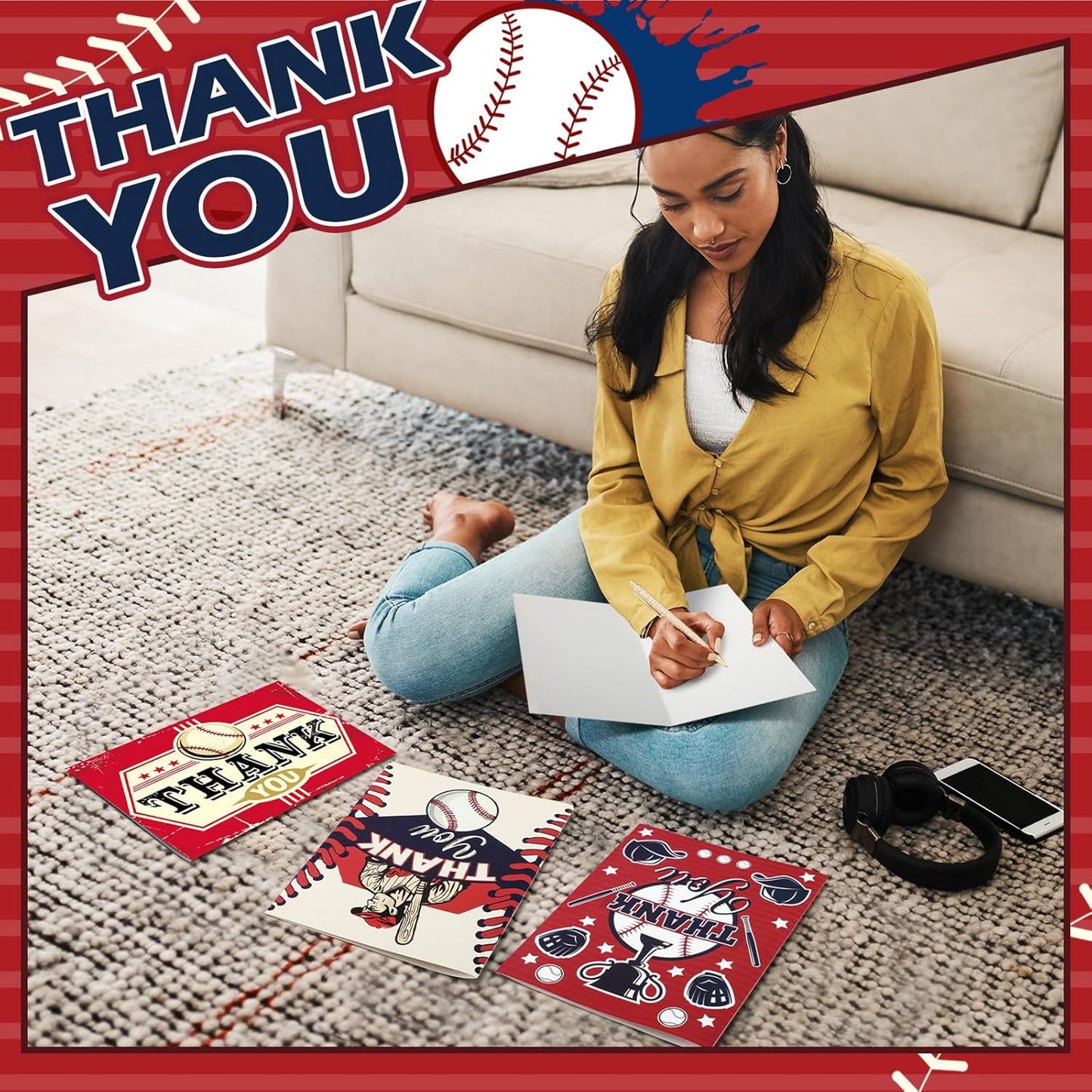 6 Pack Jumbo Thank You Card for Coach with Envelopes 8.5x11 Inch Thank You Cards Gifts from the Team Group Sports Themed Greeting Cards for Teacher Appreciation Gift(Baseball)