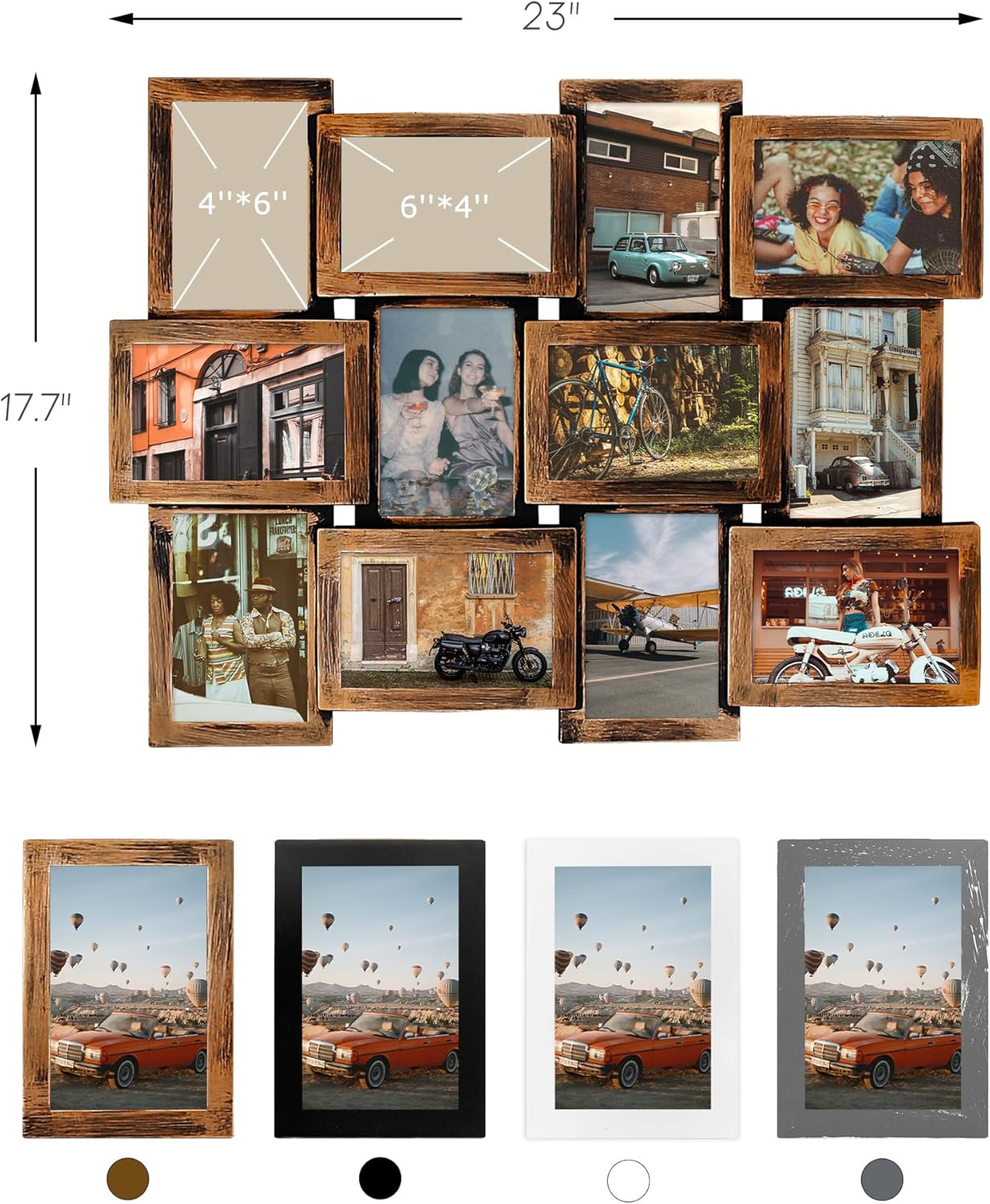 Jerry & Maggie 12 Opening Collage Photo Frame Rustic 23×18 Retro Bronze Finish PVC Picture Frames Selfie Gallery Collage Wall Hanging For 6×4 Photo, Golden
