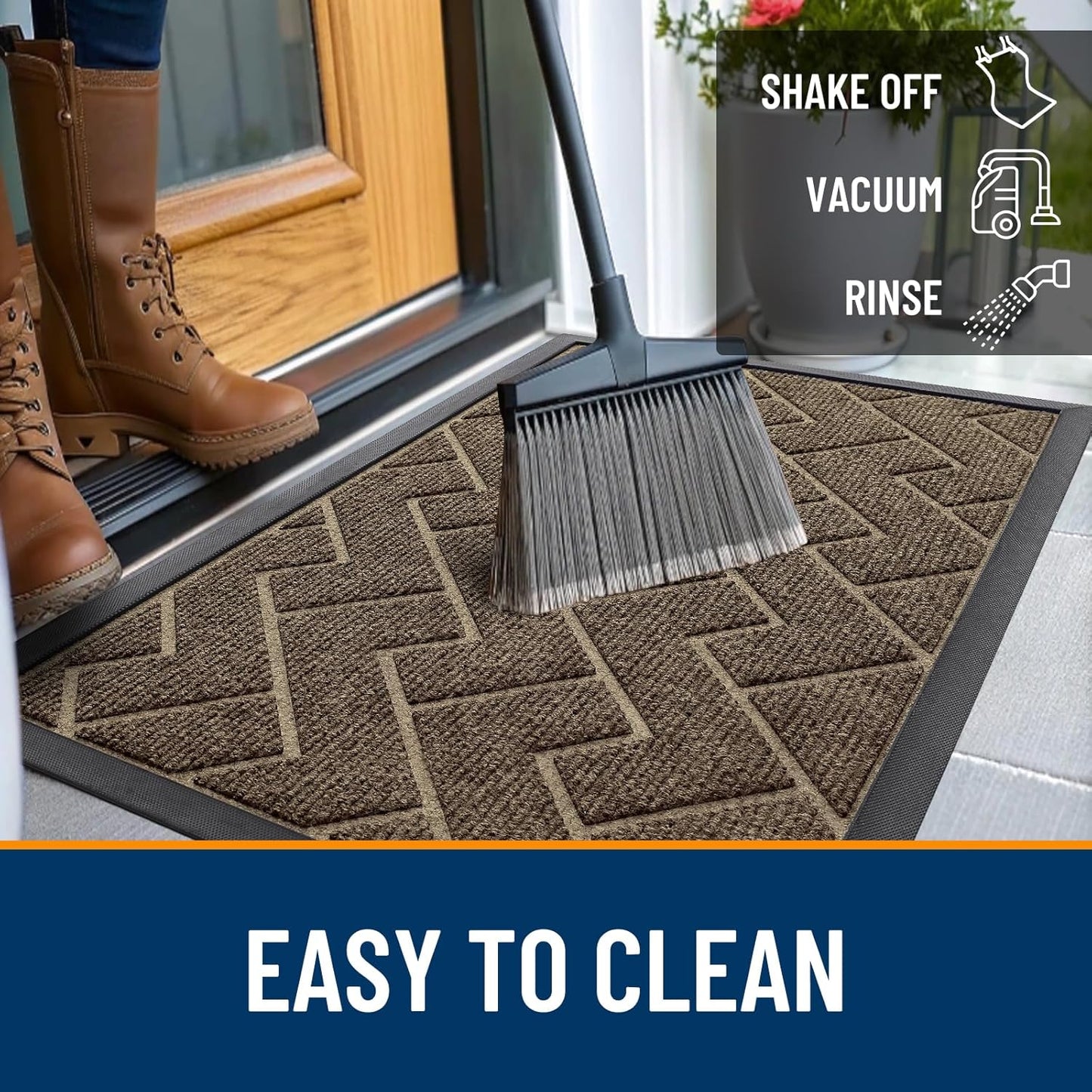 OLANLY Front Door Mat Indoor Outdoor Entrance, Waterproof All-Season, All-Weather Doormat, Sturdy Natural Rubber, Low Profile, Easy Clean Patio Porch Entryway Mat, Herringbone Brick (Brown, 71x23)