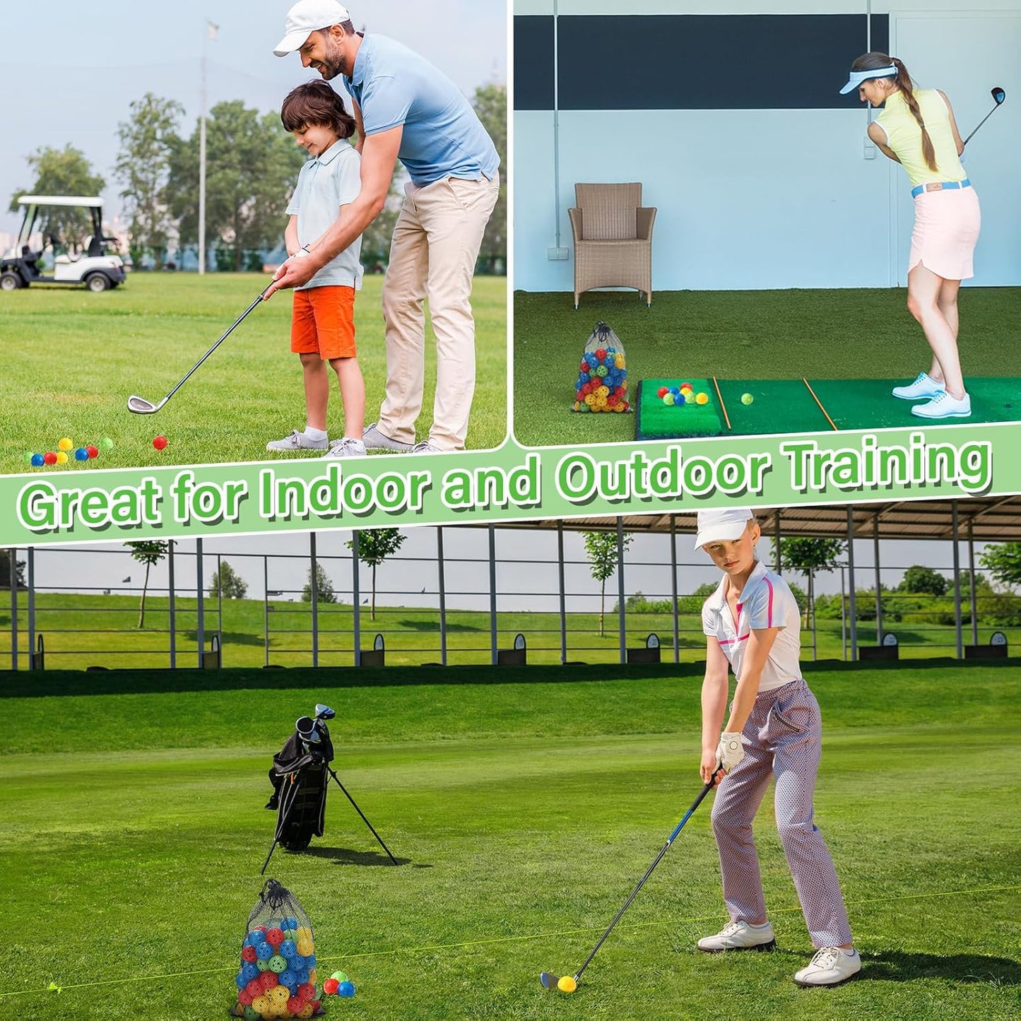 80 Pack Practice Golf Balls Limited Flight 42 mm Golf Training Airflow Hollow Plastic Ball for Women Men Indoor Outdoor Driving Range Swing Practice Home