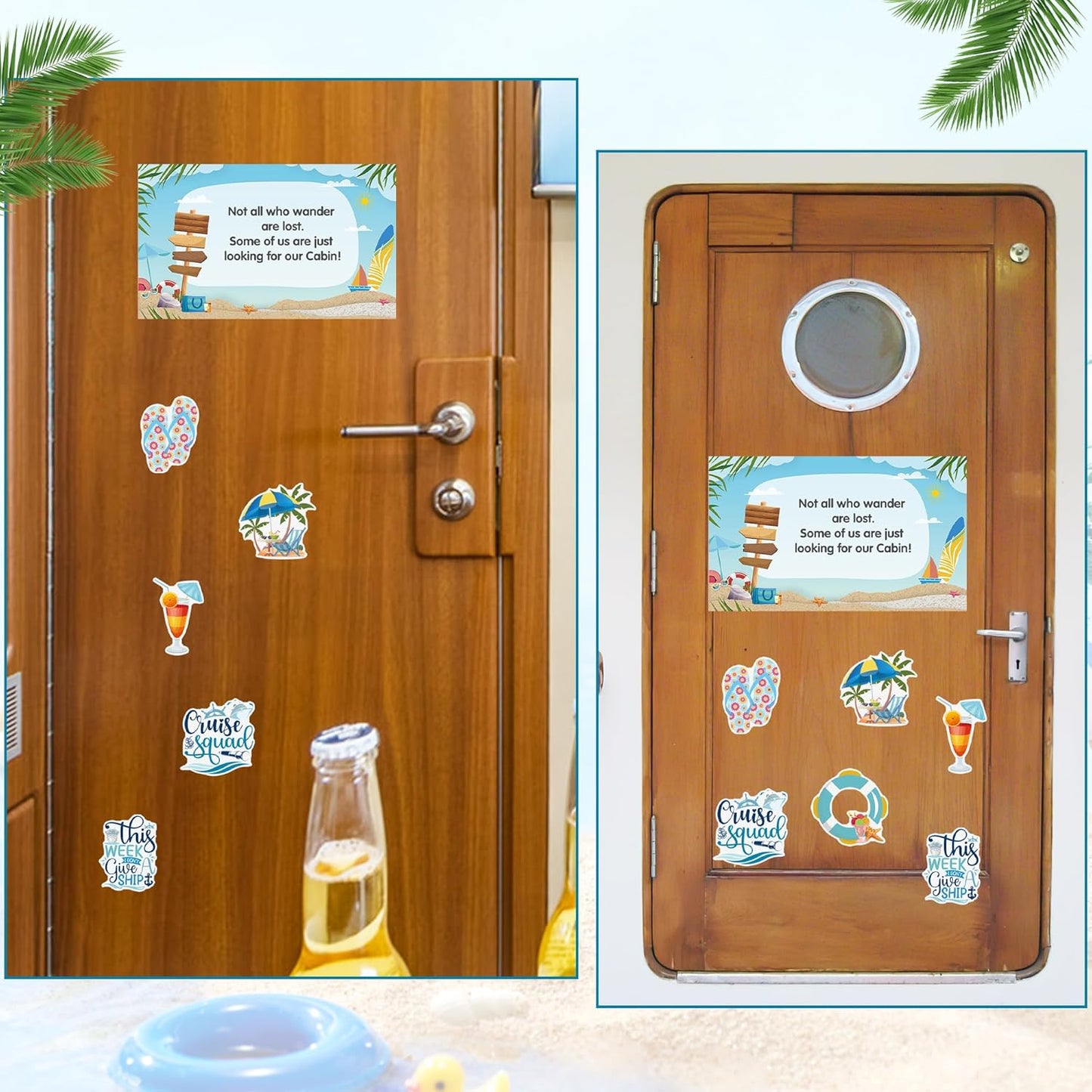Cruise Ship Door Decorations Magnetic - 7 Pcs Cruise Door Decorations, Cruise Squad Magnet Stickers, Cruise Door Decor for Fridge Refrigerator Carnival Cruise Party, with 2 Pcs Pen
