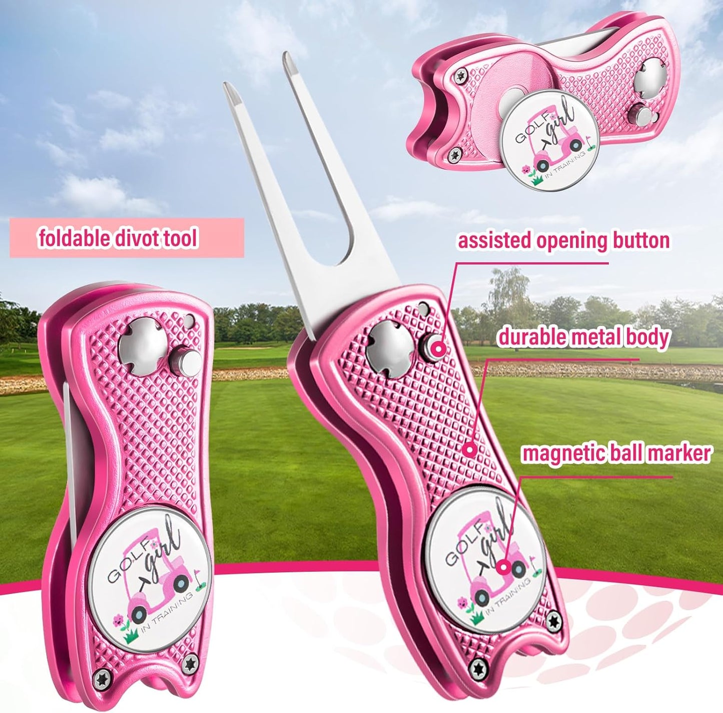 Liliful 12 Pcs Golf Accessories Kit, Include Golf Ball Bag with Hook Towel Tees Magnetic Ball Marker Divot Tool Cleaner Brush for Women Man Gifts