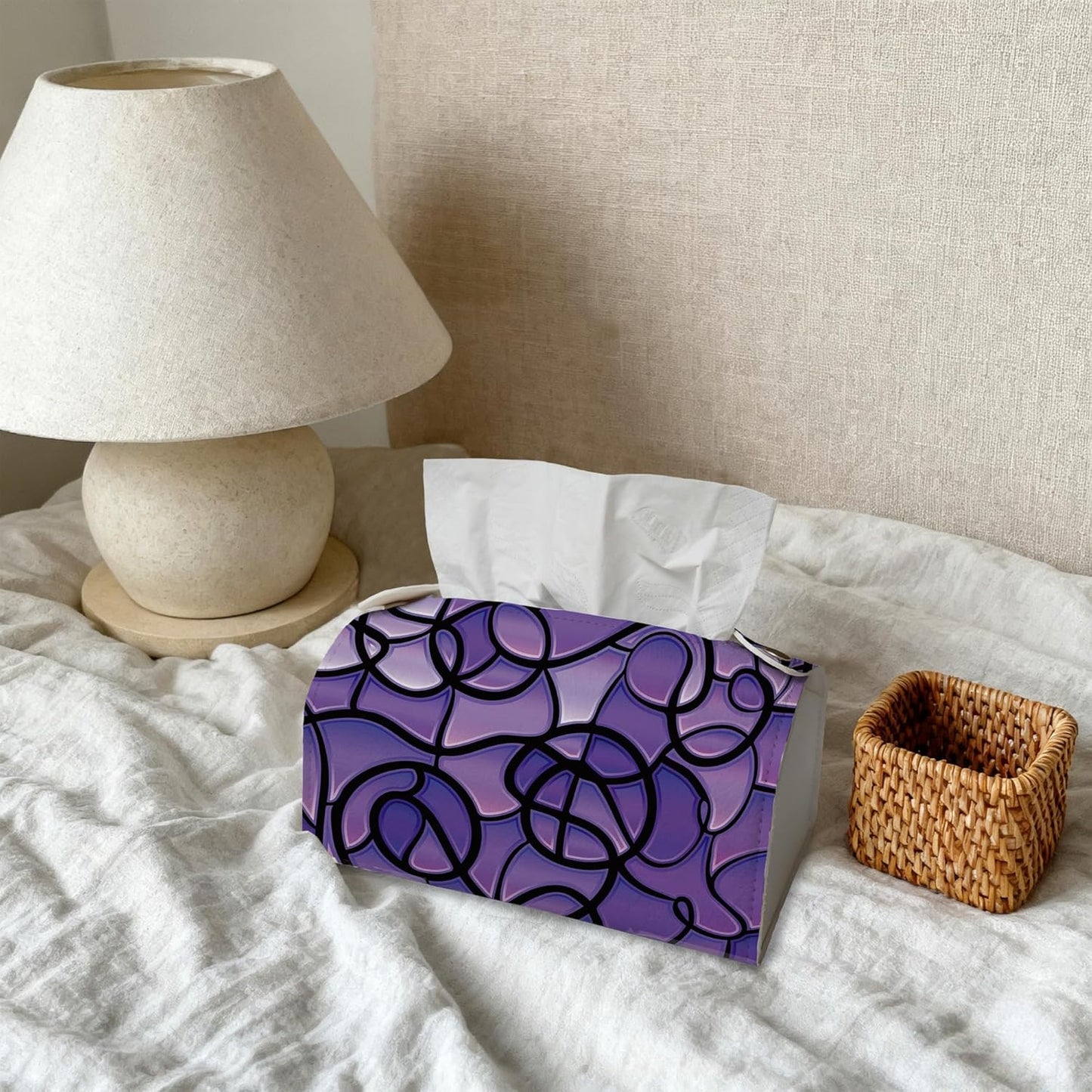 Abstract Purple Stained Glass Tissue Box Cover Holder – Rectangular Tissue Organizer, Decorative Napkin Box Case for Home, Office & Car