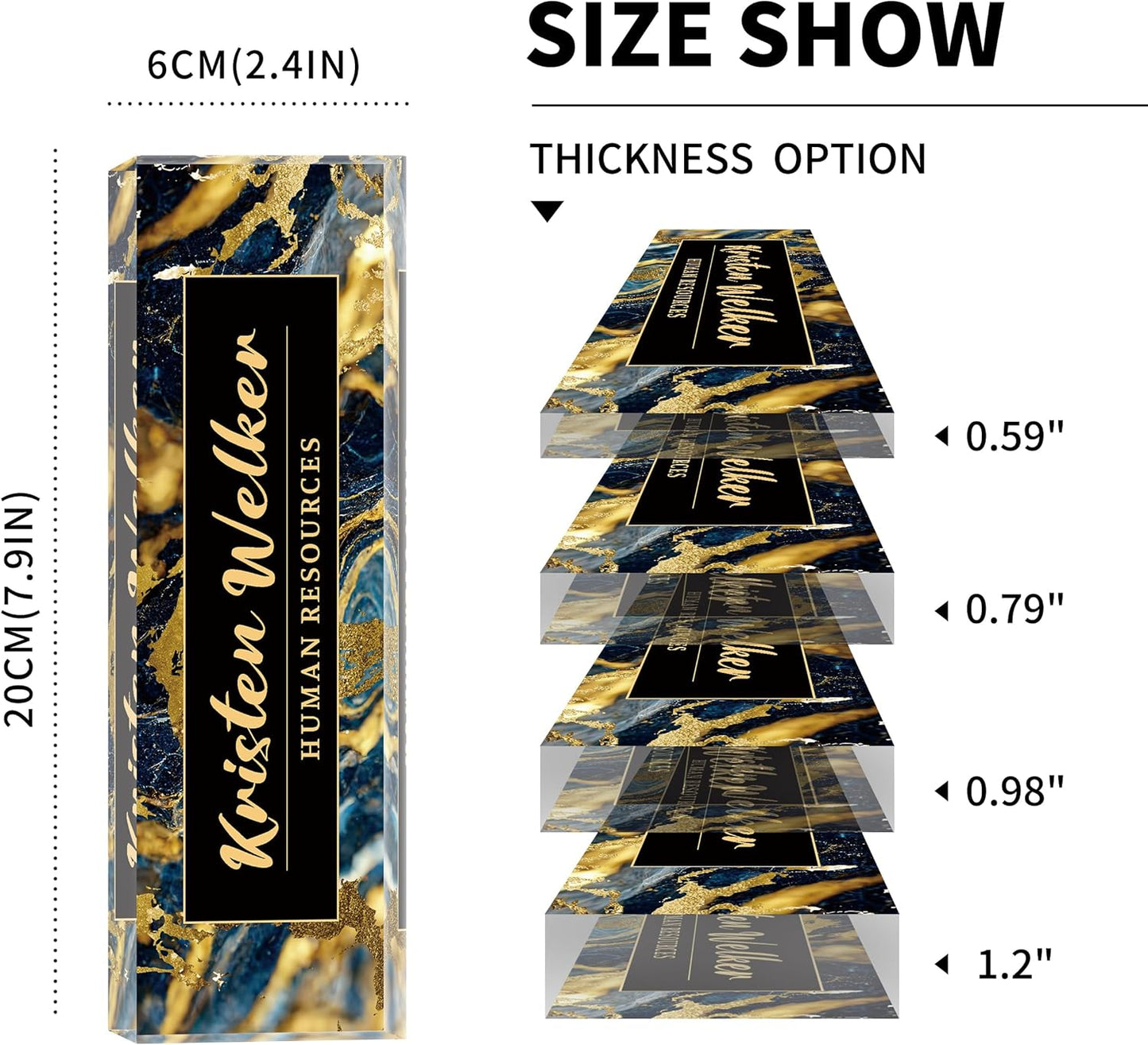 Personalized Name Plate for Desk Custom Acrylic Desk Name Plate Custom Employee Appreciation Gifts Office Gifts for Women, Men, Boss, Coworkers, Teacher, Nurse (Black Gold Marble)