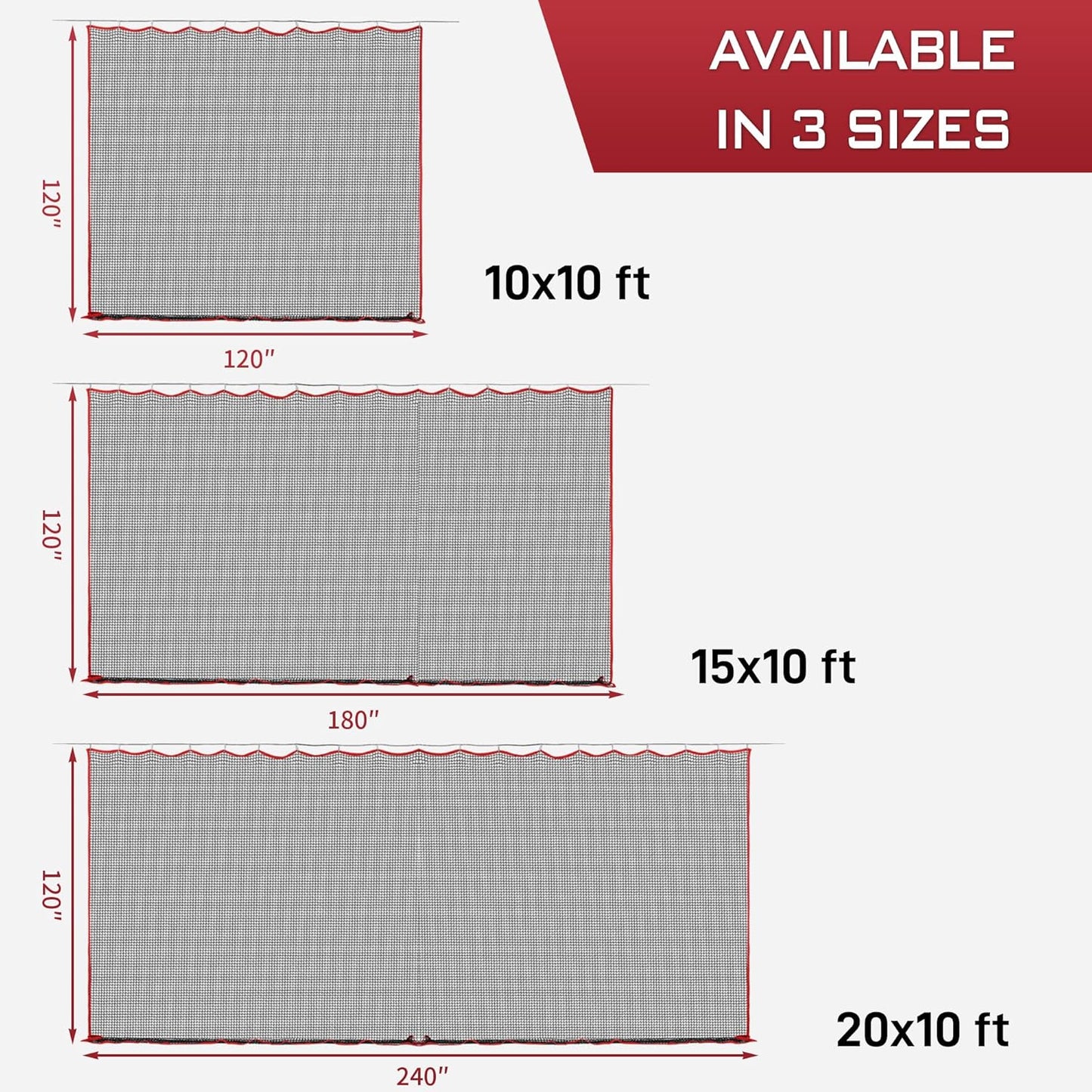 Golf Netting, 10ft, 15ft, 20ft Sports Netting - Heavy Duty High Impact Multi-Sport Practice Net for Golf, Baseball, Soccer, Hockey, Lacrosse, Backyard Driving & Training Barrier