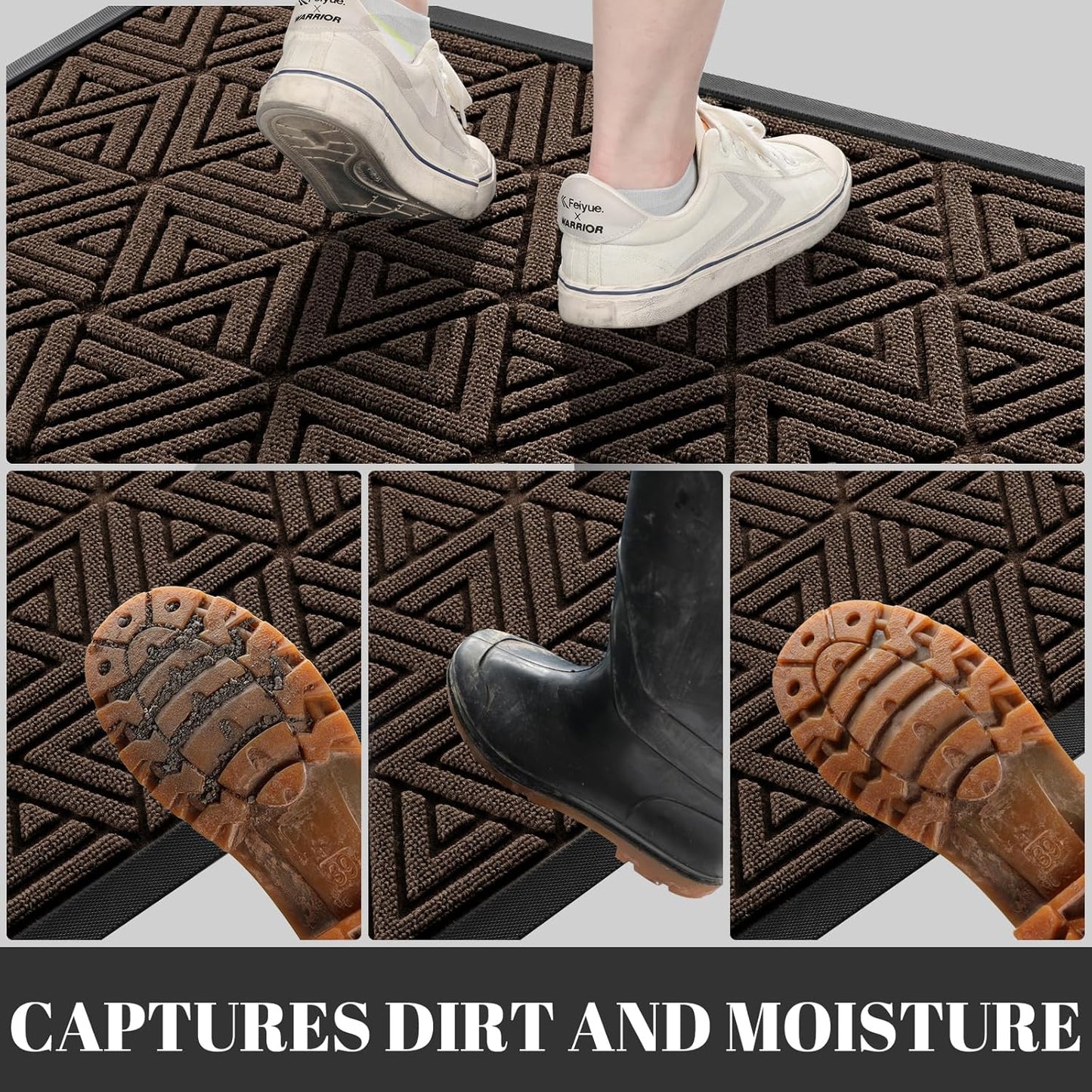Yimobra Outdoor Mats for Front Door 29.5x17, Stops Mud & Dirt at Entrance, Fits Garage & Patio, All-Weather Waterproof Non Slip Outdoor Indoor Welcome Mat, Brown