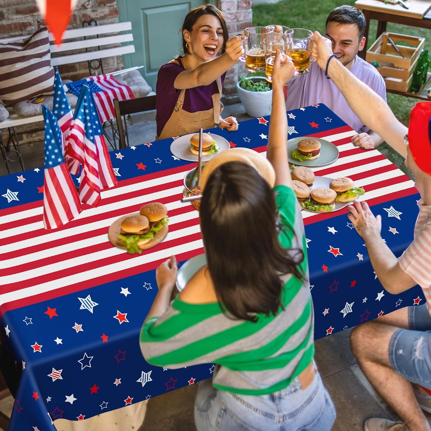 QZYL 2 Pack 4th of July Tablecloth, 54" x 108" American Plastic Table Cover, Disposable Red White Blue Tablecloths Fourth of July Table Cloth, Patriotic Party Supplies Independence Day Decorations
