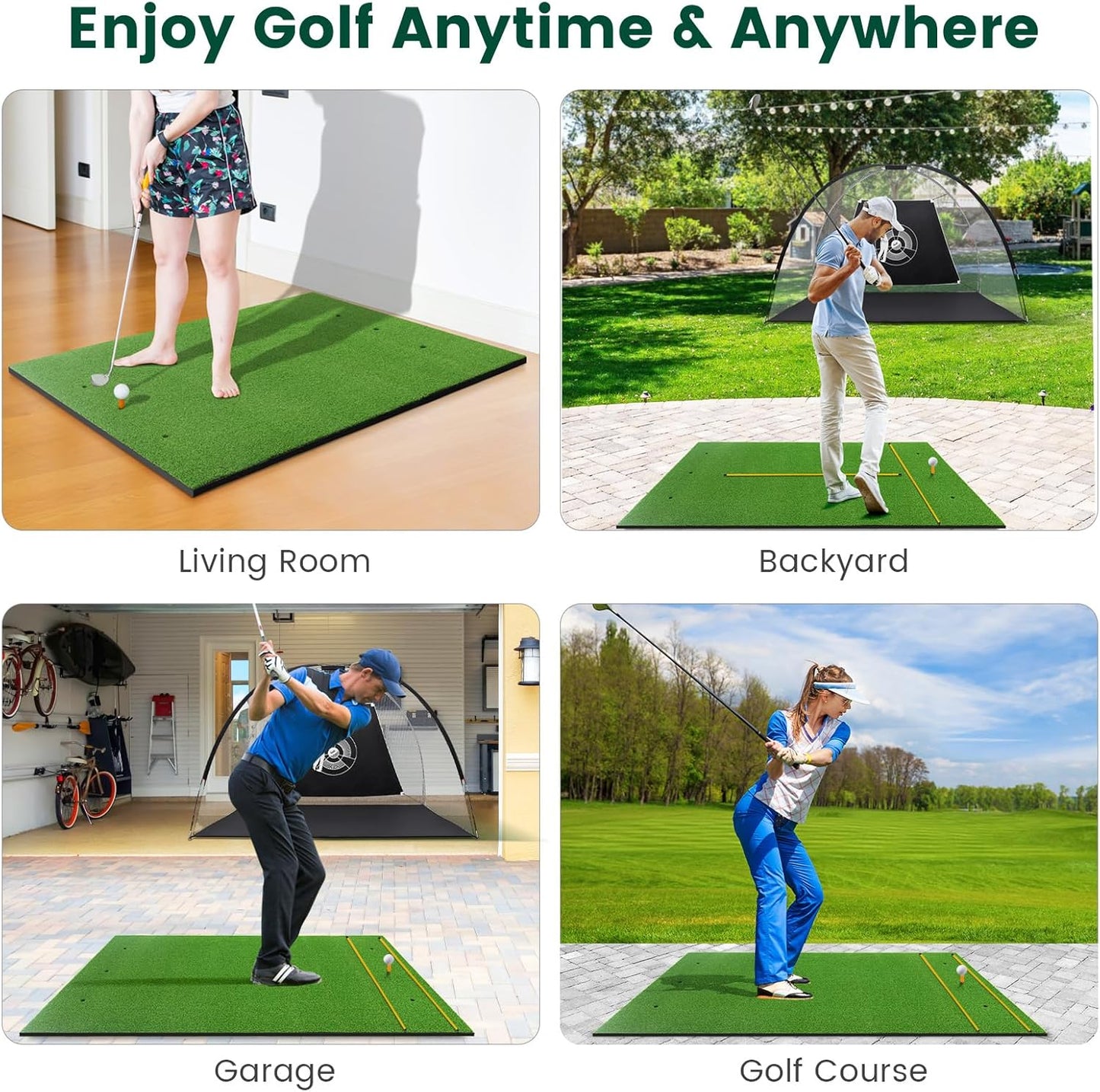 Goplus Golf Mat, 5x3ft/5x4ft Golf Hitting Mat 20/25/27/32mm Thick w/2 Alignment Sticks & 2 Golf Tees, Portable Artificial Turf Grass Training Mat Practice for Indoor Outdoor