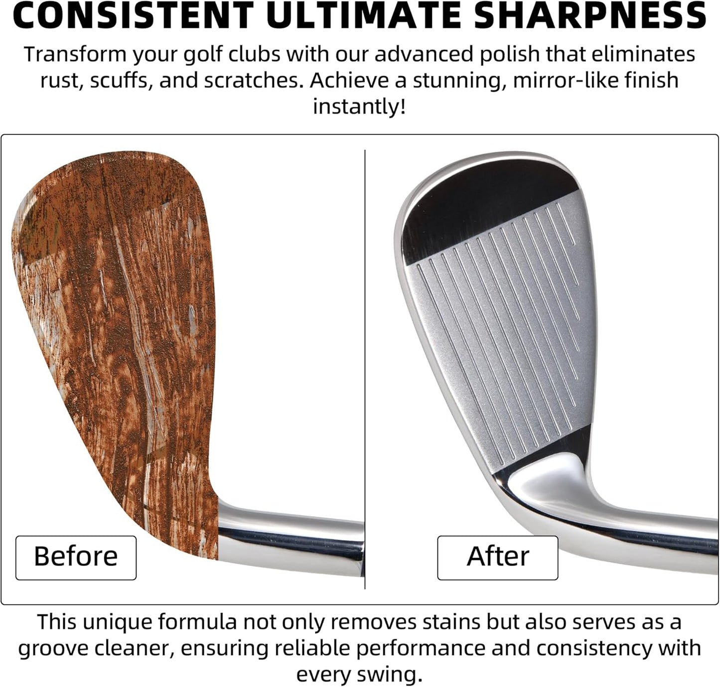 Golf Club Polish Kit, Instant Rust & Scratch Remover with 2 Cleaning Brushes & Microfiber Towel, Works on Drivers, Irons, Aluminum, Zinc, Restores & Shines