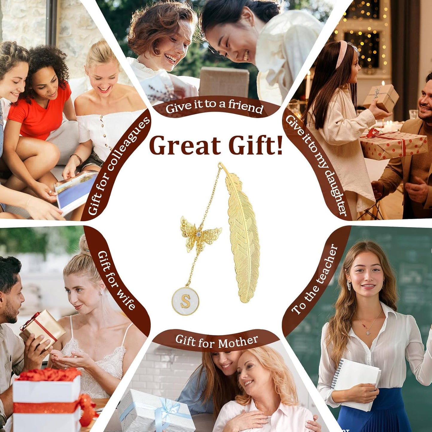 Personalized Initial Metal Butterfly Feather Bookmark for Women Girls Readers Book Lover Birthday Gifts for Women Her Teacher Girlfriend Wife Mom Sister Friend Daughter(J)