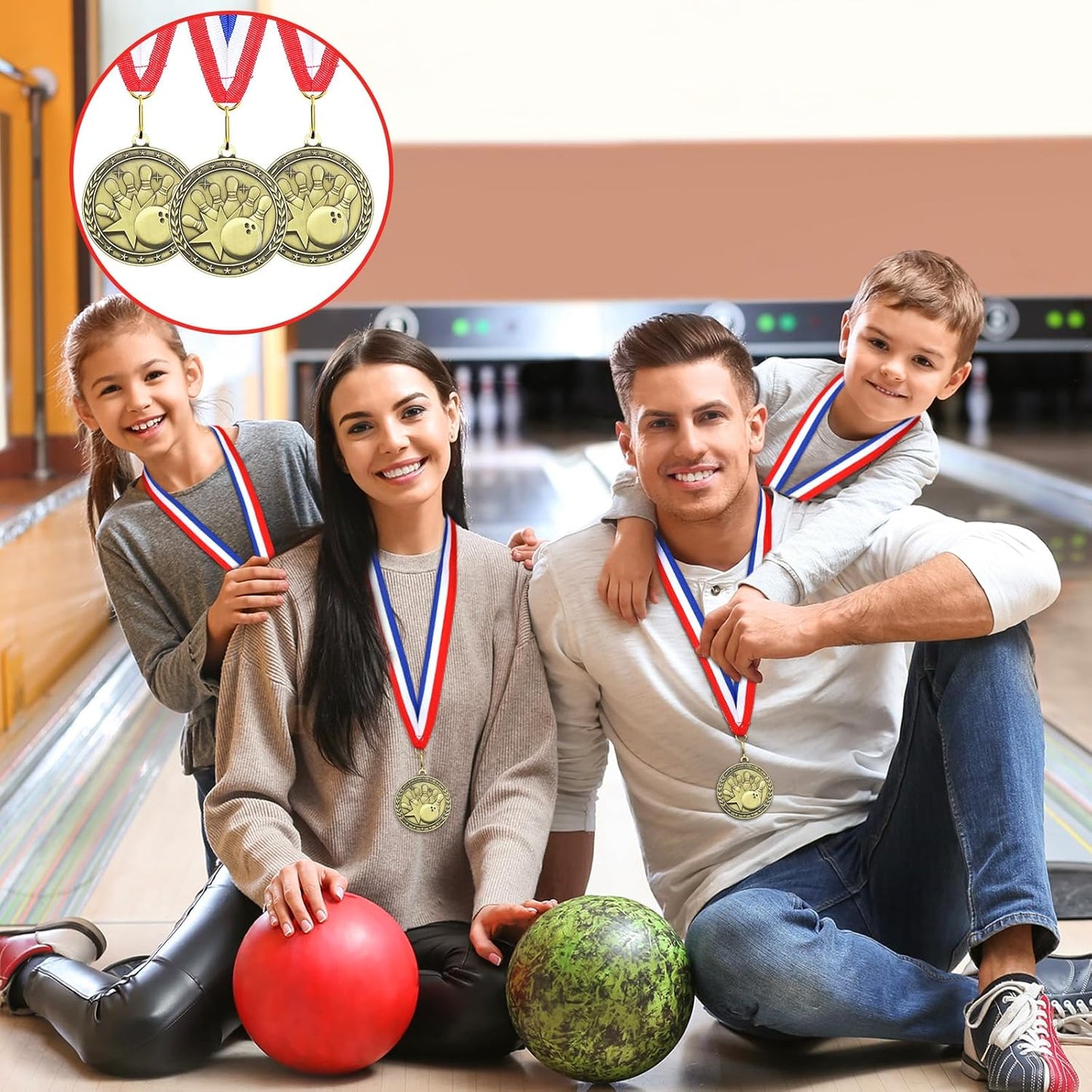 36 Pcs 2'' Gold Medals Bulk Volleyball Football Basketball Soccer Baseball Archery Dink Ball Cheer Track Bowling Awards Medals with Ribbons for Sports Participation Winner Gift