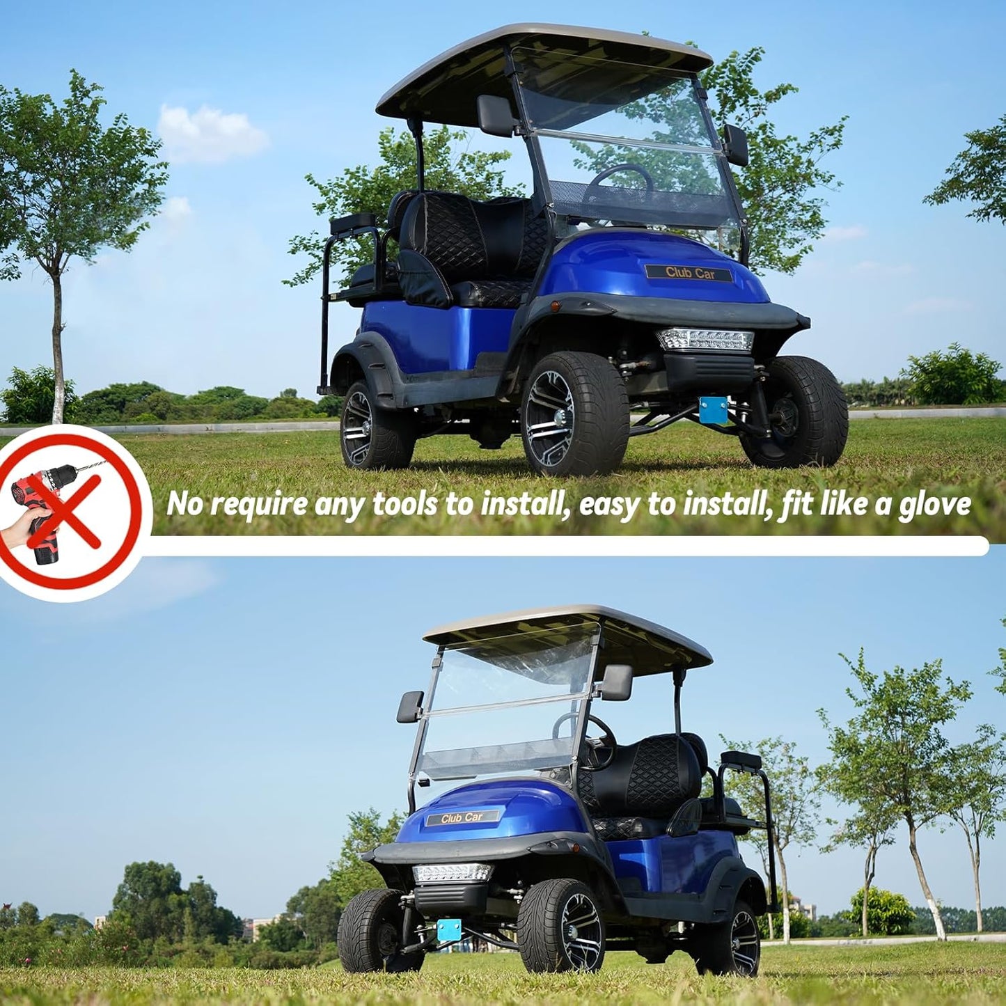 Golf Cart Seat Covers for Club Car Precedent/Onward/Tempo 2004+ Front OEM Universal Seat Cushion, Marine Grade Vinyl Leather Club Car Seat Covers/Easy to Install-Black (2PCS)