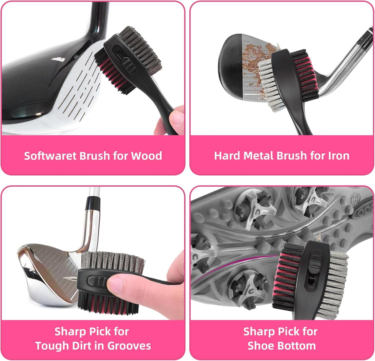 Mile High Life Golf Towels - Microfiber Waffle Pattern Tri-fold, Brush Tool Kit with Club Groove Cleaner with Retractable Cord and Clip, for Men Women, Golf Gift