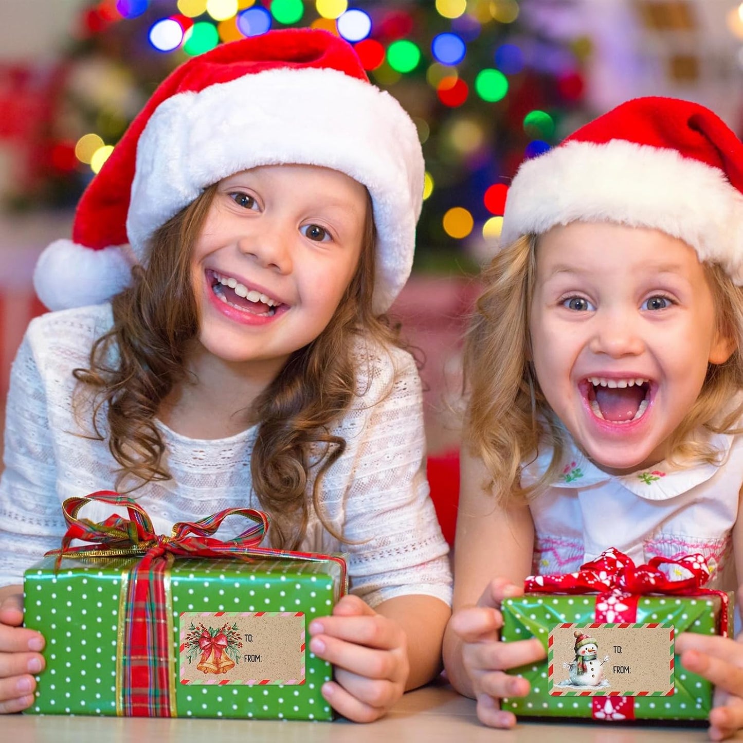 Outus 500 Pieces Christmas Tags Self Adhesive Gift Tags for Xmas Presents Christmas Name Labels Stickers for Wrapping Paper Festival Birthday Holiday Decor(Retro Style,2.76 x 1.57 Inch)