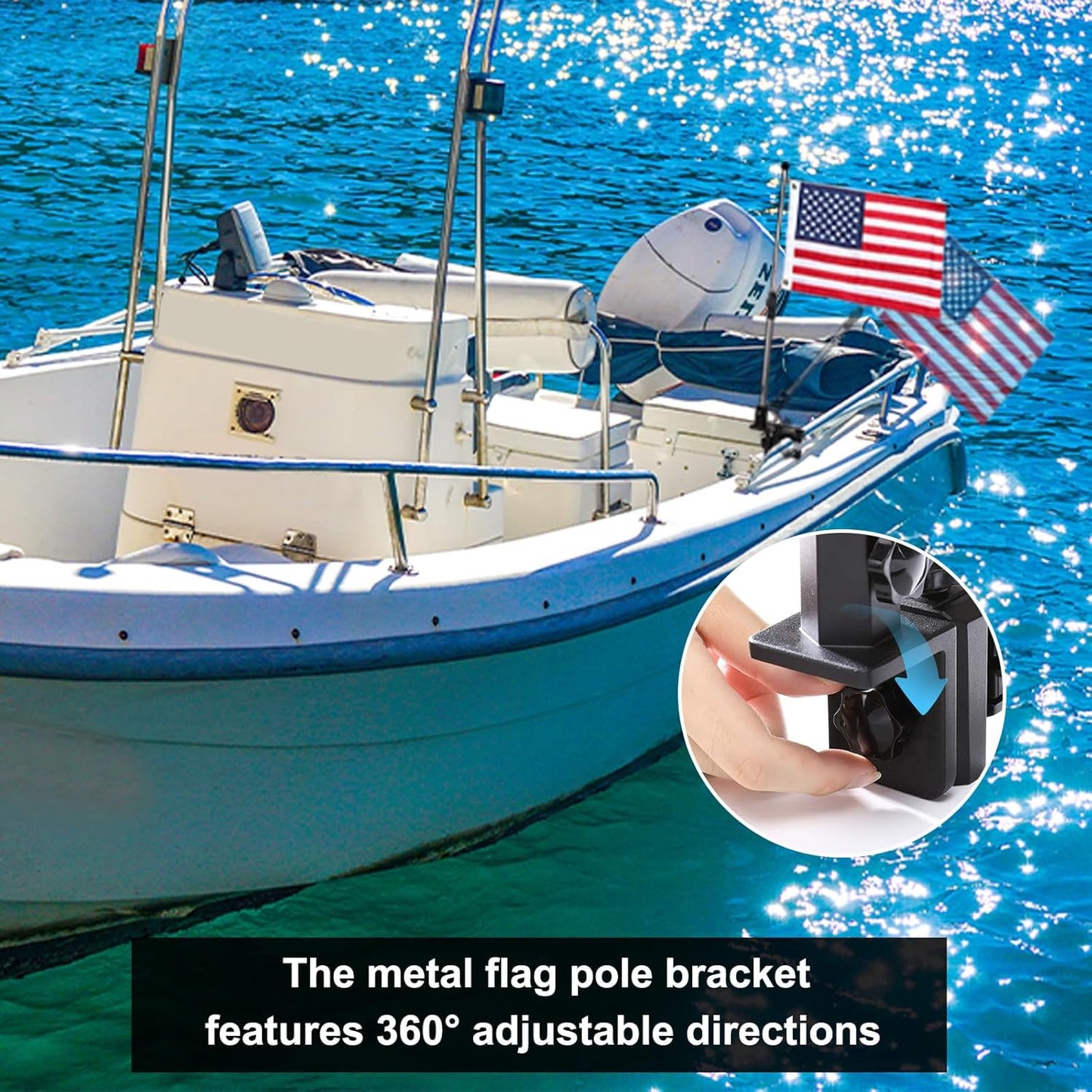 American Flag Pole Kit, Boat Flag Pole kit, 360°Adjustable 12''x18'' Boat Flag Outdoor Flag Pole, American Flag with Pole Kit For Golf Cart, Truck