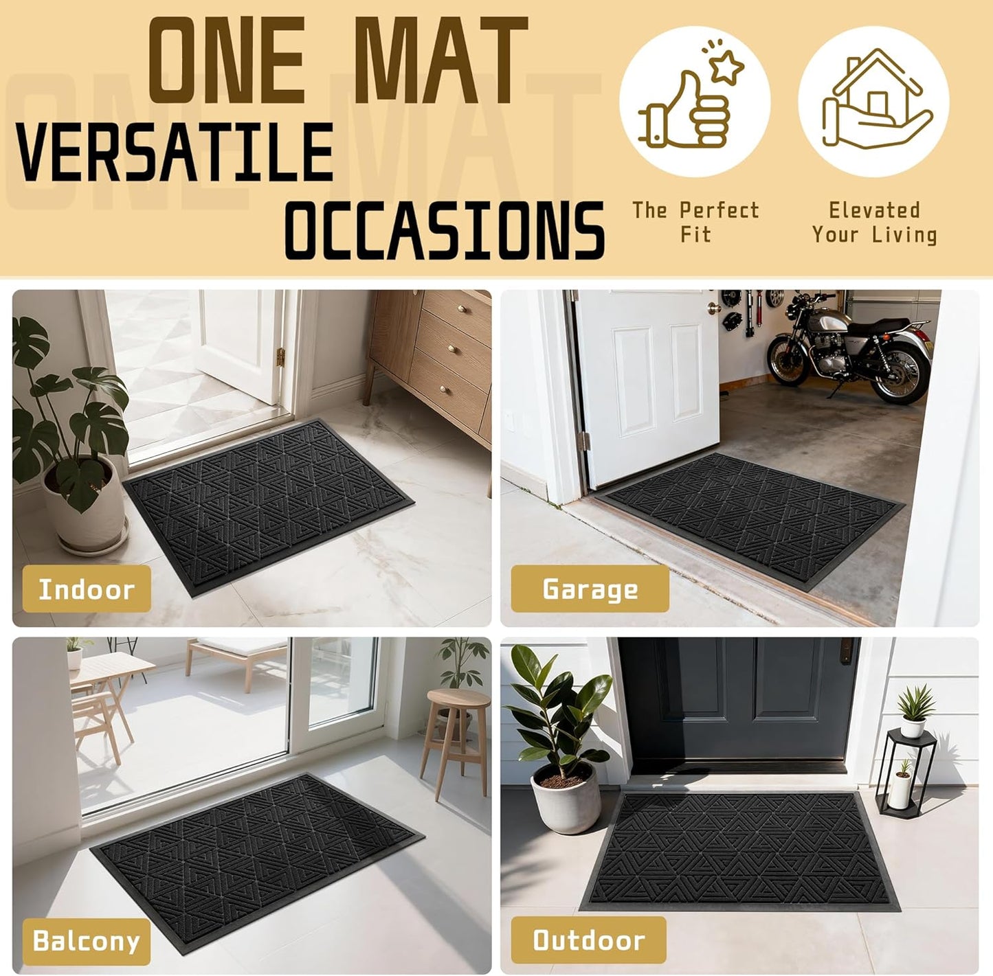 Yimobra Outdoor Mats for Front Door 29.5x17, Stops Mud & Dirt at Entrance, Fits Garage & Patio, All-Weather Waterproof Non Slip Outdoor Indoor Welcome Mat, Black