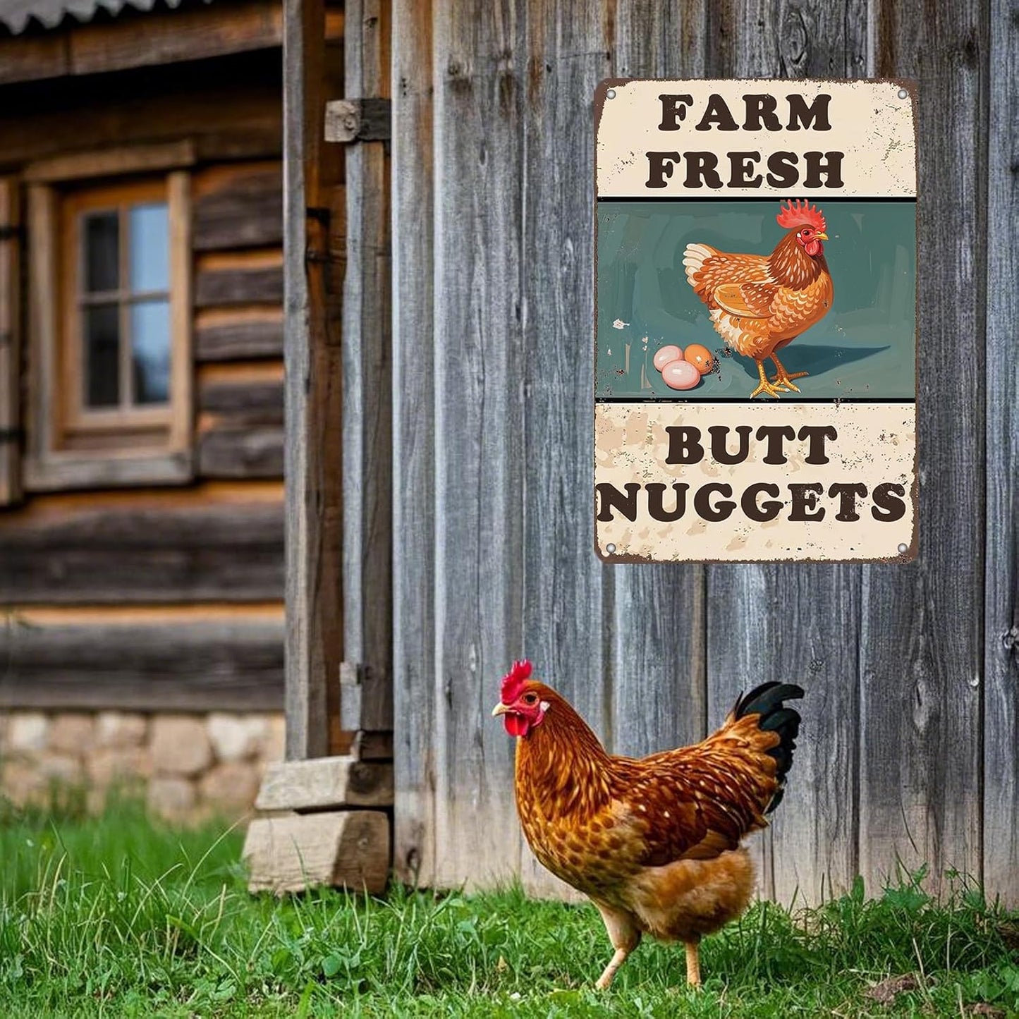 Chicken Coop Sign Farm Fresh Butt Nuggets Tin Sign Plaque Metal Poster 12x8 Inch Wall Decor