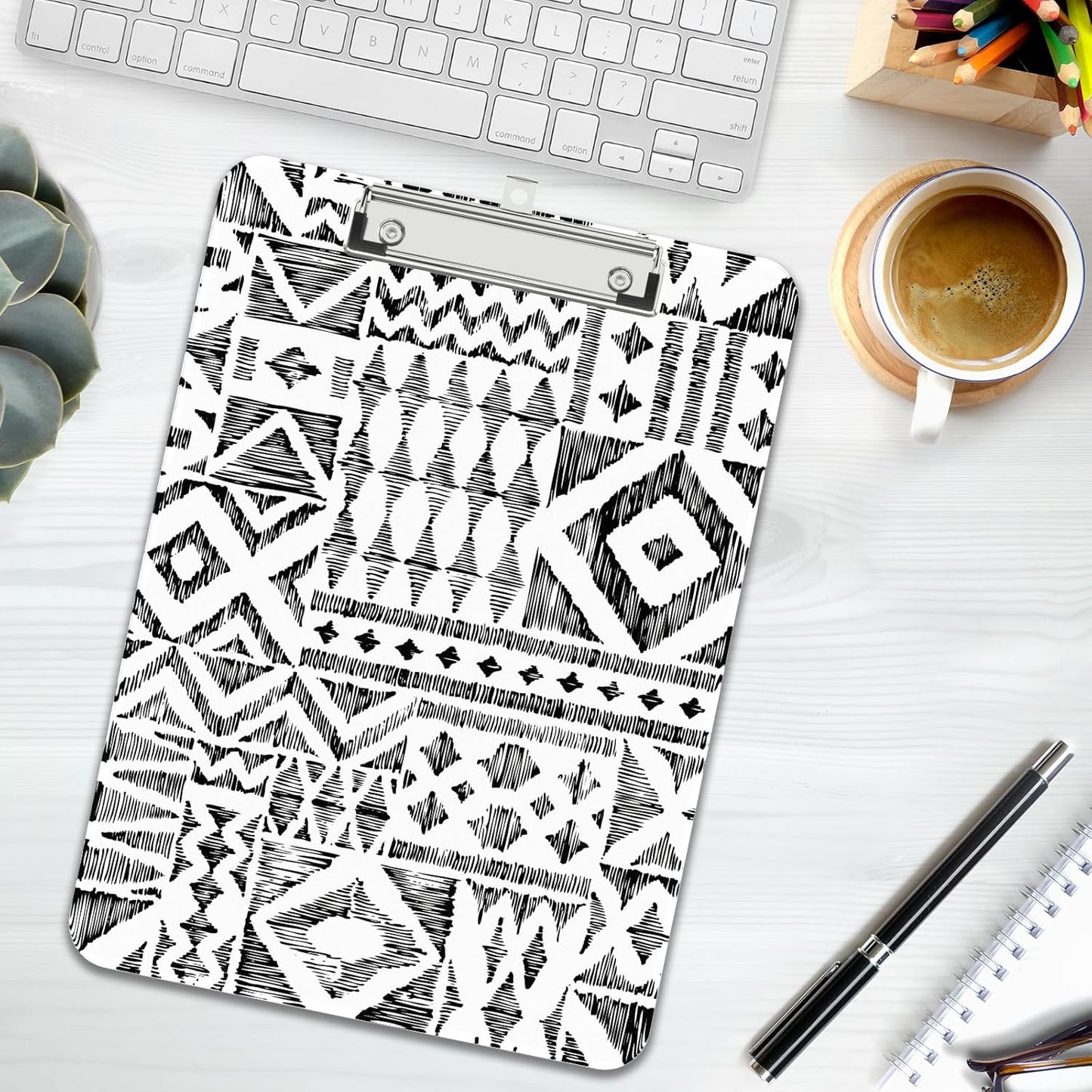 Rimilak Plastic Clipboards with Metal Clip, A4 Letter Size 9 x 12.5 in, Office Decorative for Students Women Men and Kids, Cute Custom Pattern, Abstract Diamond