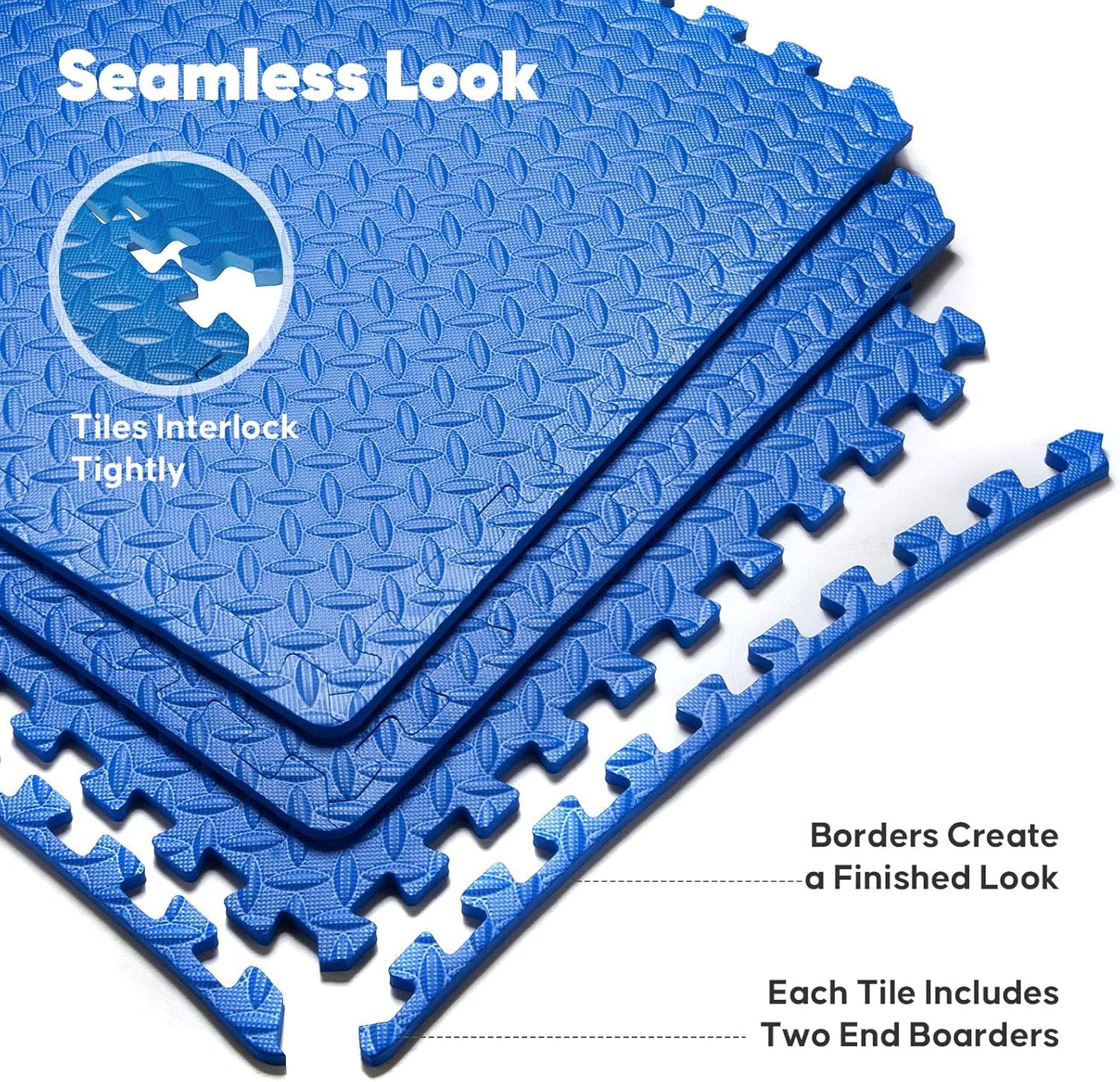 Home Gym Mat, Puzzle Exercise Mat, of EVA Interlocking Foam Floor Tiles for Home Workout Equipment and Kids' Play Areas - Blue, 24 in x 24 in x ½ in - 16 Tiles (Blue, 16 Pack 64 sq ft)