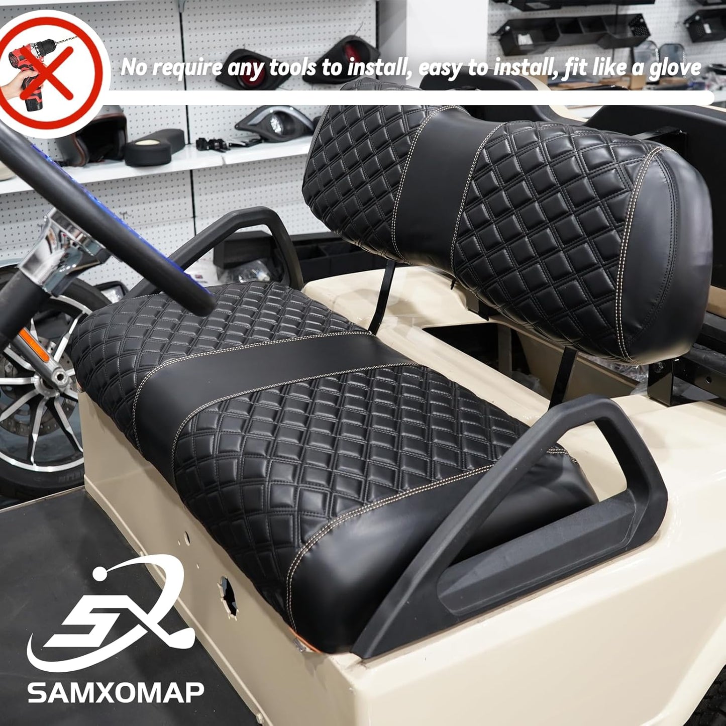 Golf Cart Seat Covers for Club Car DS 2000.5+ Front OEM Universal Seat Cushion, Marine Grade Vinyl Leather Club Car DS Seat Covers/Easy to Install-Black (2PCS)