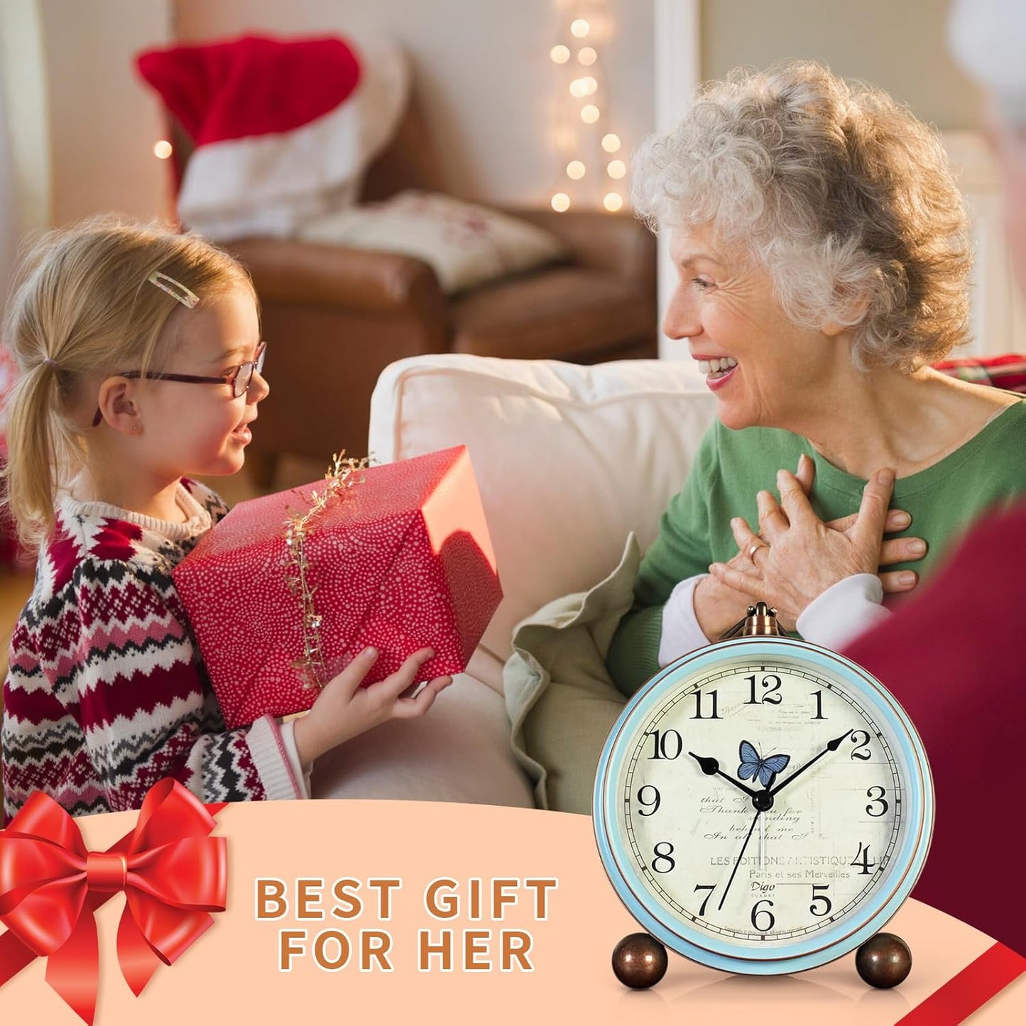 Maxspace 5.2in Analog Clock, Retro Silent Desk Clock Non-Ticking & Battery Operated with Quartz Movement,Clock Decor for Bedroom Living Room