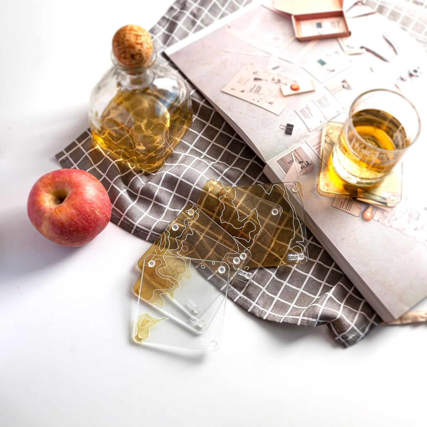 Killington, VT 3D Contour Map Glass Drink Coasters of Mountains, Ski Resort, Set of 6 with Holder, Housewarming Birthday Gifts, Home Décor