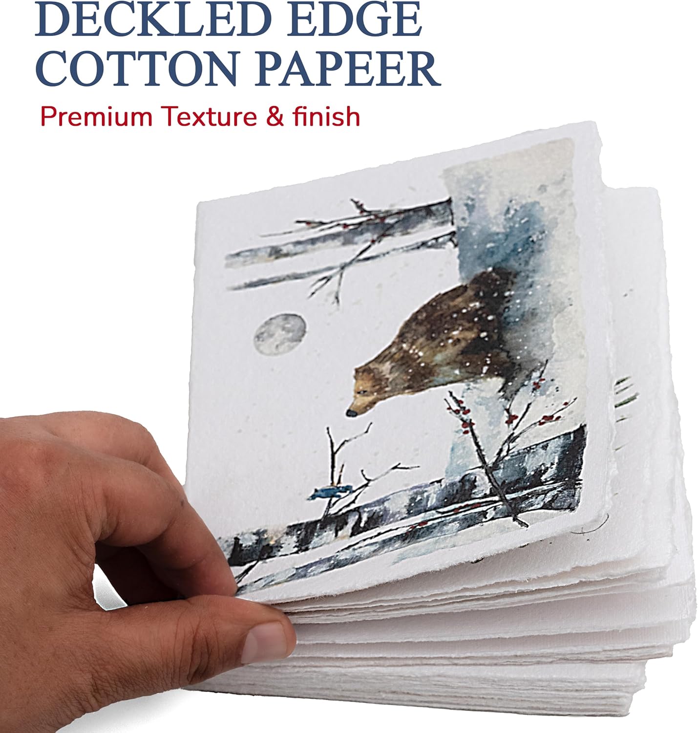 WANDERINGS Handmade Deckle Edge Blank Greeting Cards & Envelopes with Winter Art - Thick 300gsm paper– 20 Cards (5 Each of 4 Varieties) for Invitations, Thank Yous, Christmas and Birthday Cards –5x7