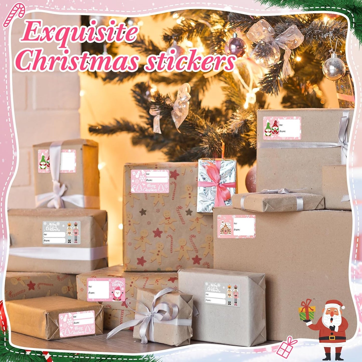 Outus 500 Pieces Christmas Tags Self Adhesive Gift Tags for Xmas Presents Christmas Name Labels Stickers for Wrapping Paper Festival Birthday Holiday Decor(Energetic Style,2.76 x 1.57 Inch)