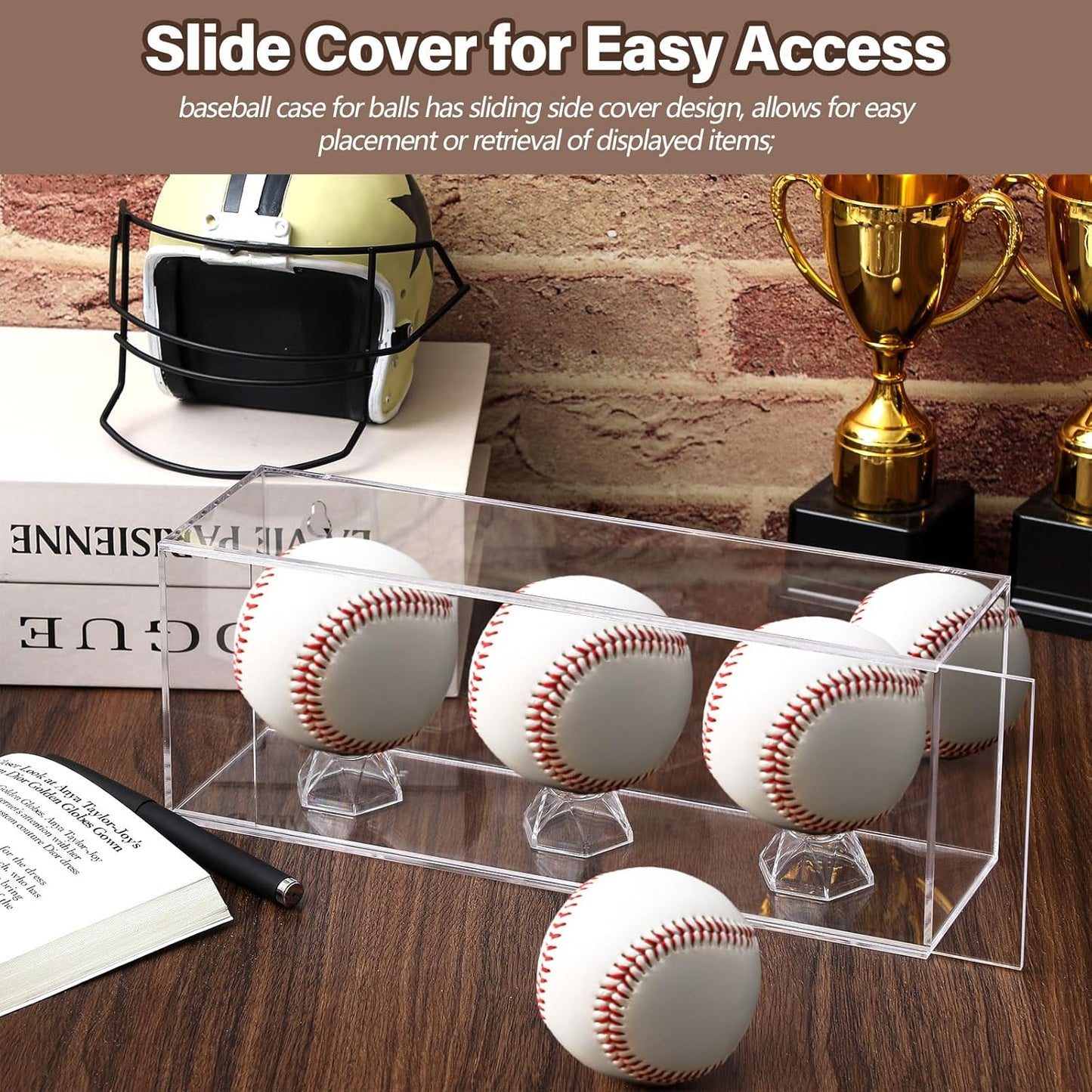 Baseball Golf Ball Display Case for 3 Balls UV Protected Acrylic Boxes for Display Ball Cube Memorabilia Showcase Autograph (Clear, 11.4 x 4.3 x 3.15 Inch)