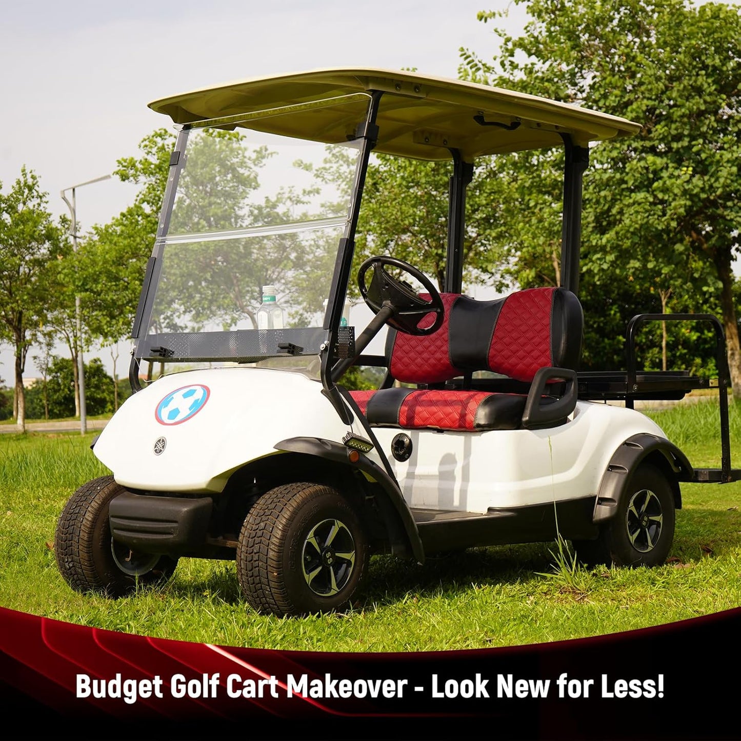 Golf Cart Front Seat Covers for Yamaha Drive 2007-2016/Drive 2 2017+ Front OEM Universal Seat Cushion, Marine Grade Vinyl Leather Seat Covers/Easy to Install-Deep Red(2PCS)