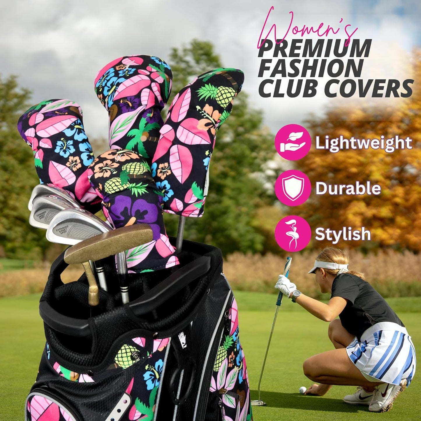 Taboo Fashions Resort Collection Golf Club Covers for Women - Numbered Golf Headcovers Set for Driver, Fairway and Hybrid Clubs - Weather Resistant, Pack of 4