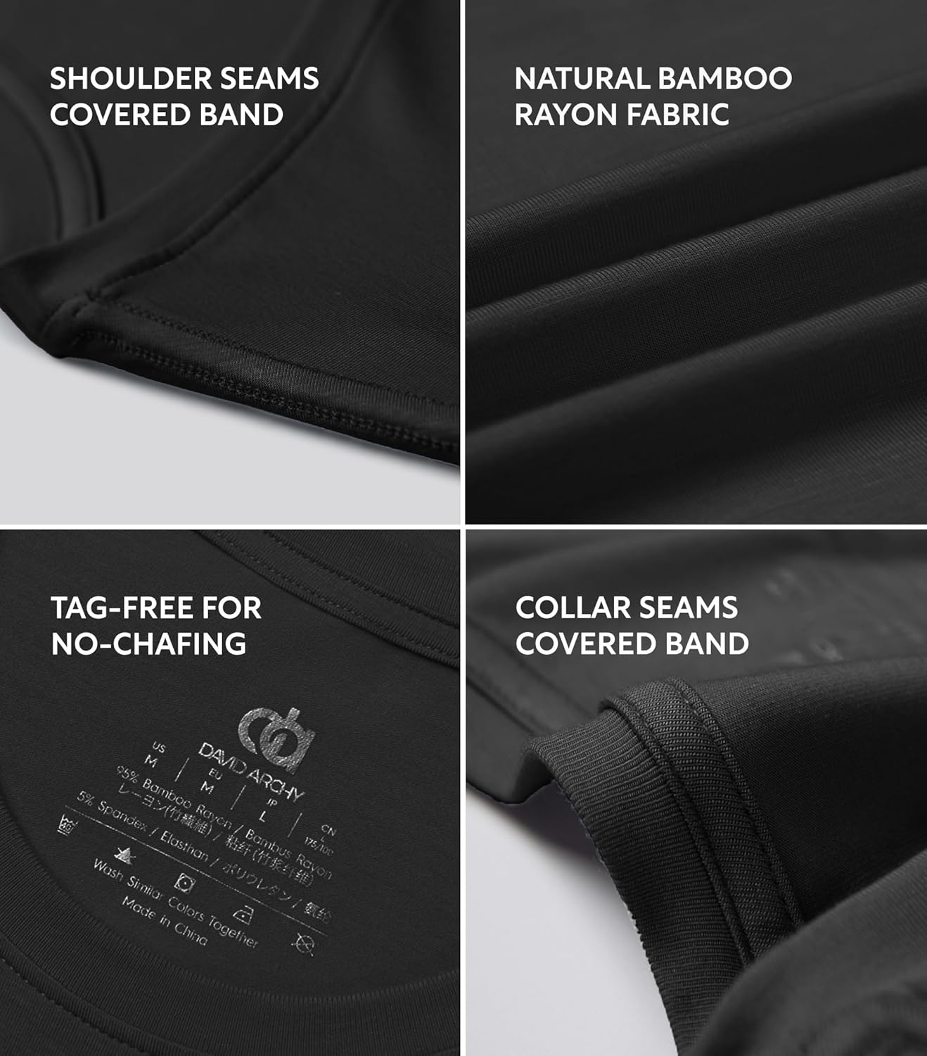 DAVID ARCHY Men's Undershirt Bamboo Rayon Moisture-Wicking Crewneck T-Shirts Stretch Tees for Men, 3 or 5 Pack