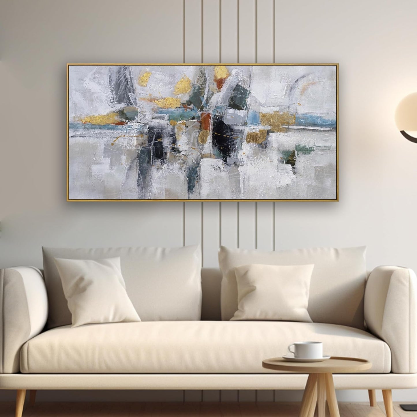 Abstract Colorful Wall Art Painting Black Art Wall Decor 20x40 Inch with Framed For Living Room Decorations Teal And Gold Art Office Decor Colorful Canvas Picture Artwork For Bedroom Kitchen