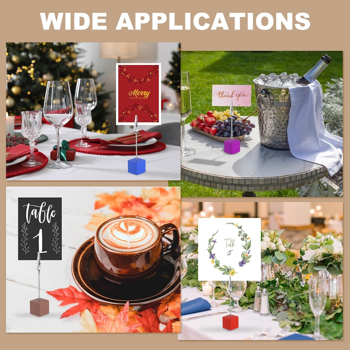 PATIKIL Place Card Holder, 20Pcs Memo Clip Holder Stand with Alligator Clasp Table Number Holders Wooden Base for Pictures Note Card Paper, Dark Pink