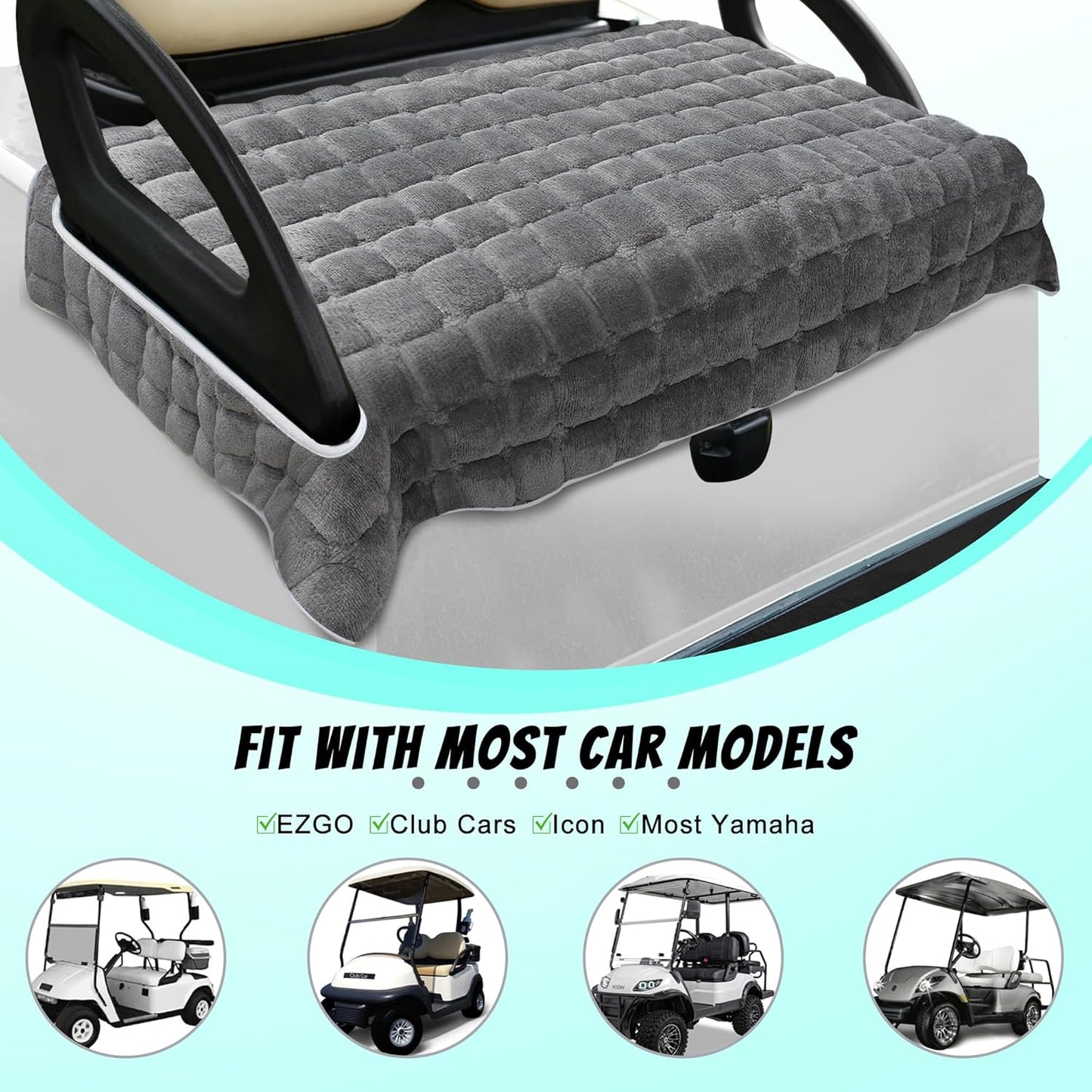 YOKYHOM Golf Cart Seat Covers, Supreme Comfort Golf Cart Seat Towel Blanket, Heavyweight Deep-Pile, Fits EZGO, Yamaha, Club Car and More 2-Seat Carts, 50"x 27.5", Dark Gray