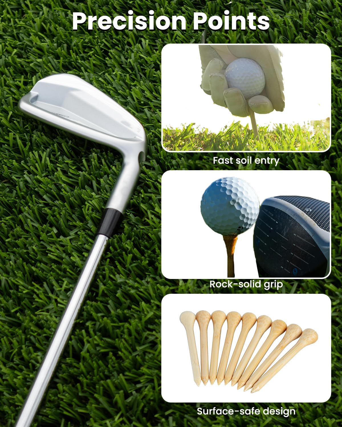 Bamboo Golf Tees 1000 PCS, 2-3/4 inch(70mm) & 3-1/4 inch (83mm) Length, Stronger Than Wood Tees