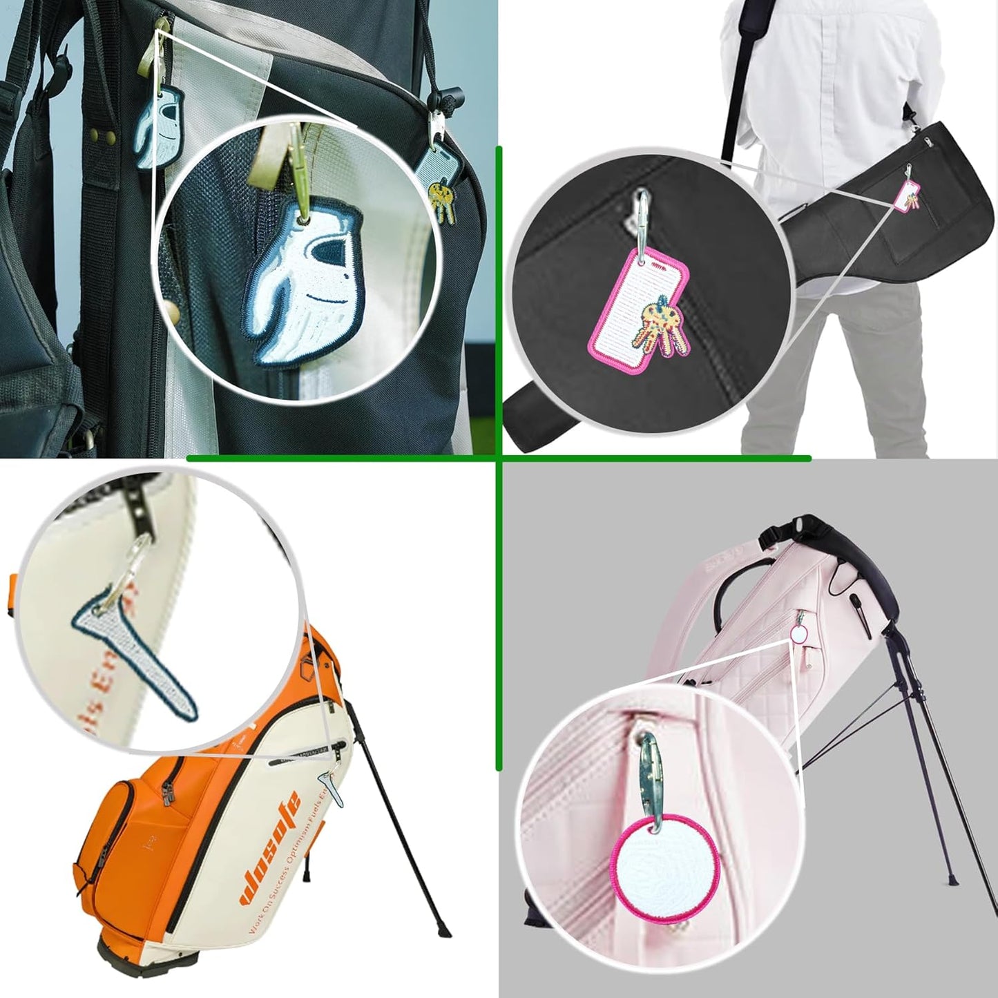 Impact sports Golf Zipper Bag Tags – Set of 4 Fabric Golf-Themed Zipper Pulls – Includes Golf Ball, Glove, Tee, and Phone Tag – Stylish and Functional Golf Bag Accessories