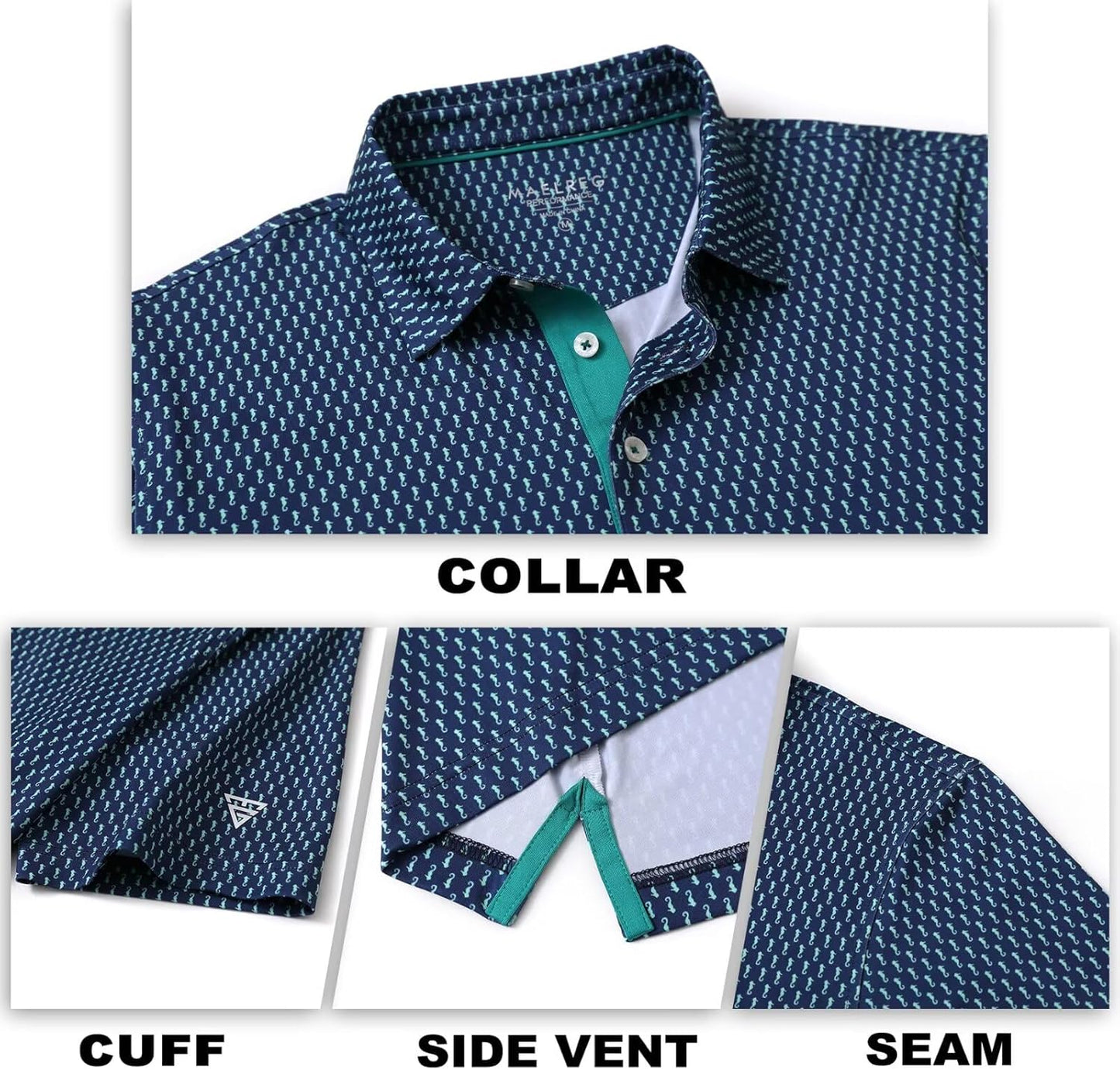 M MAELREG Mens Golf Shirt Short Sleeve Dry Fit Print Moisture Wicking Performance Patterns Collared Polo Shirt