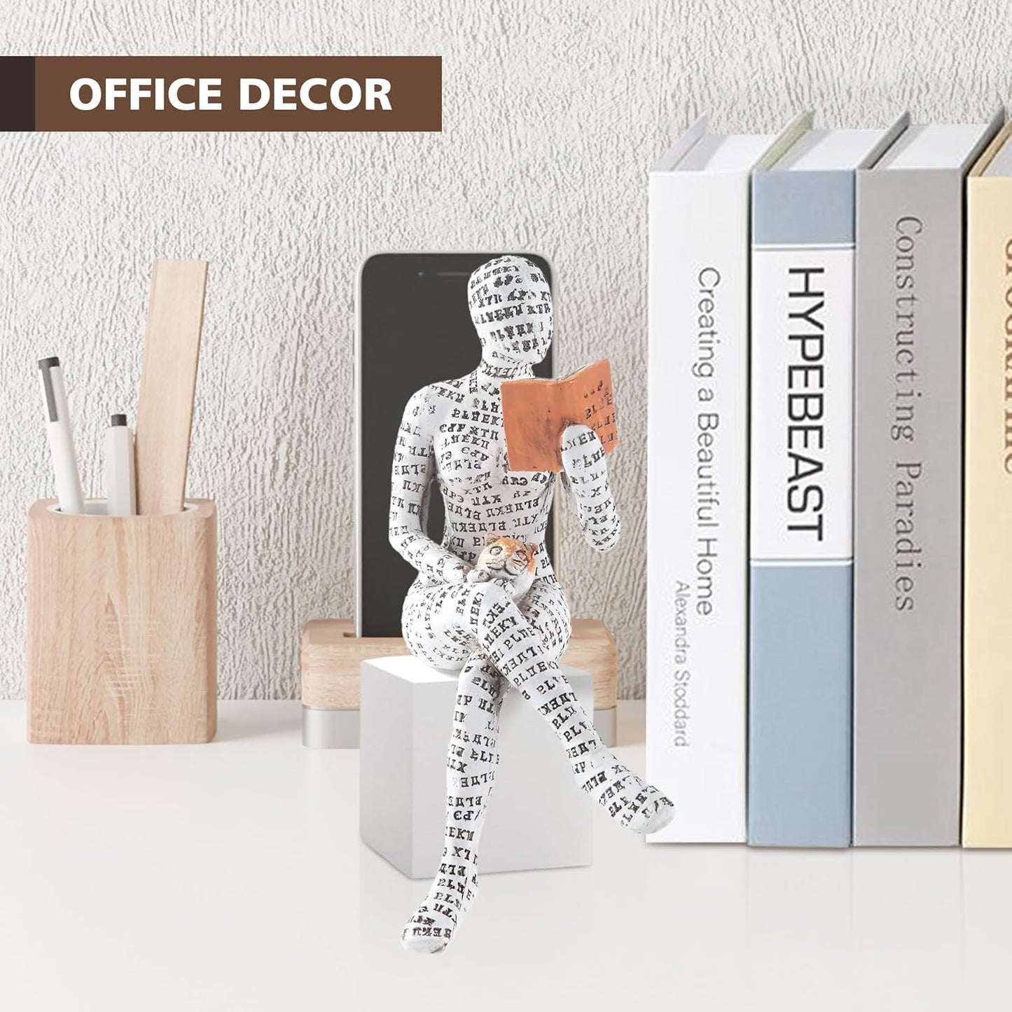 GRAPMKTG Home Decor Pulp Reading Women Thinker Statue Aesthetic Sculpture Room Decor Modern Abstract Decoration on Shelf Table Desk for Living Room Office Bedroom H