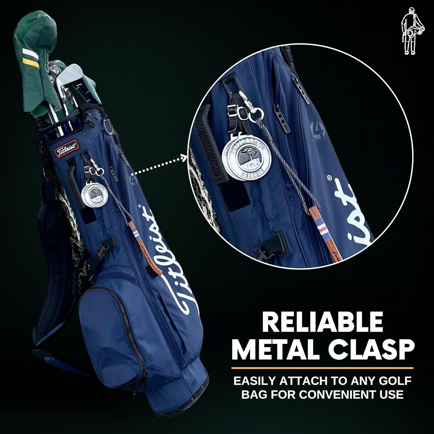 Golf Brush Made from Hickory Wood, Golf Club Groove Cleaner with Secure Clip Attachment for Bags and Carts - Golf Gifts for Men