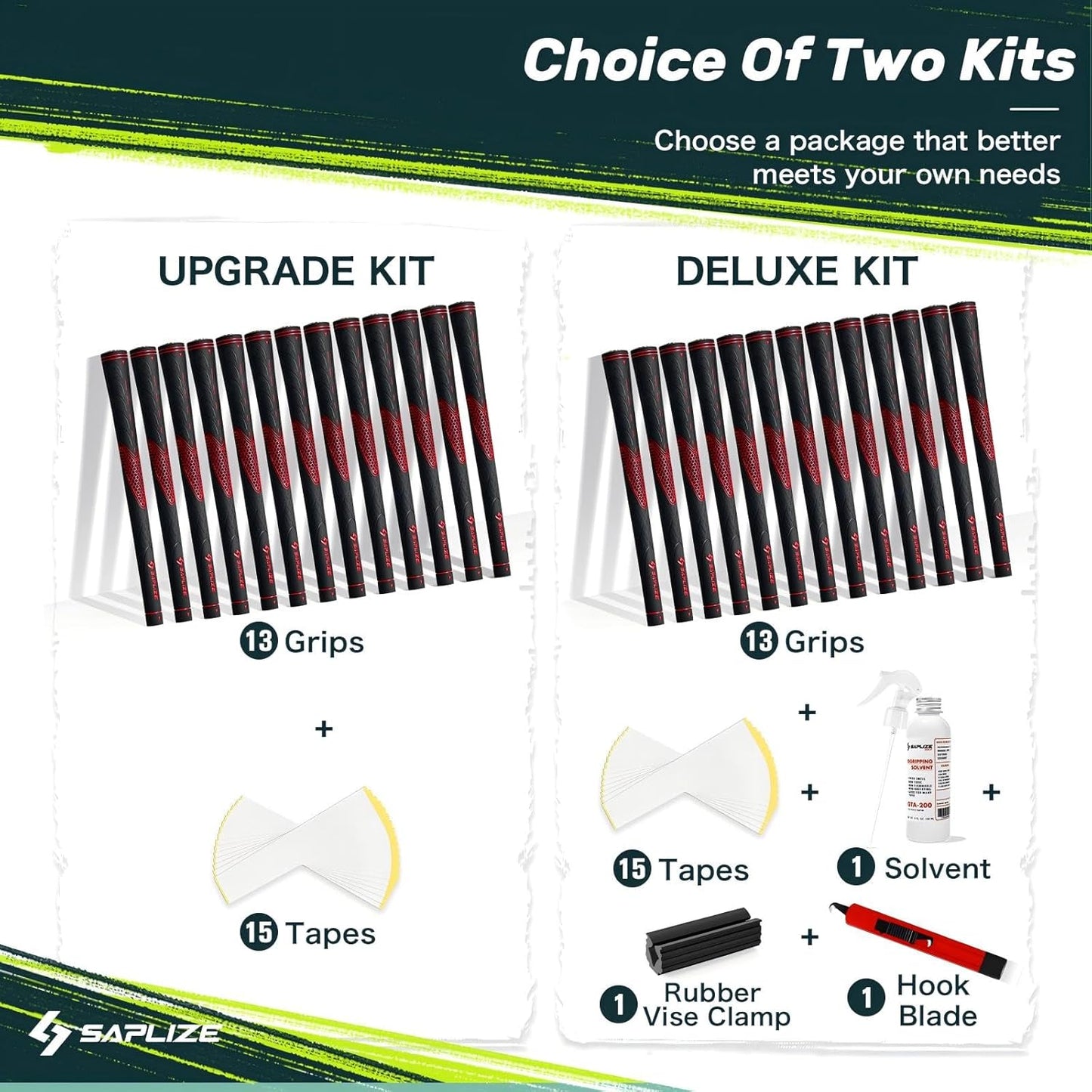 SAPLIZE CC01 Rubber Golf Grips, 4 Colors Available, Standard/Midsize Anti-Slip Rubber Golf Club Grips