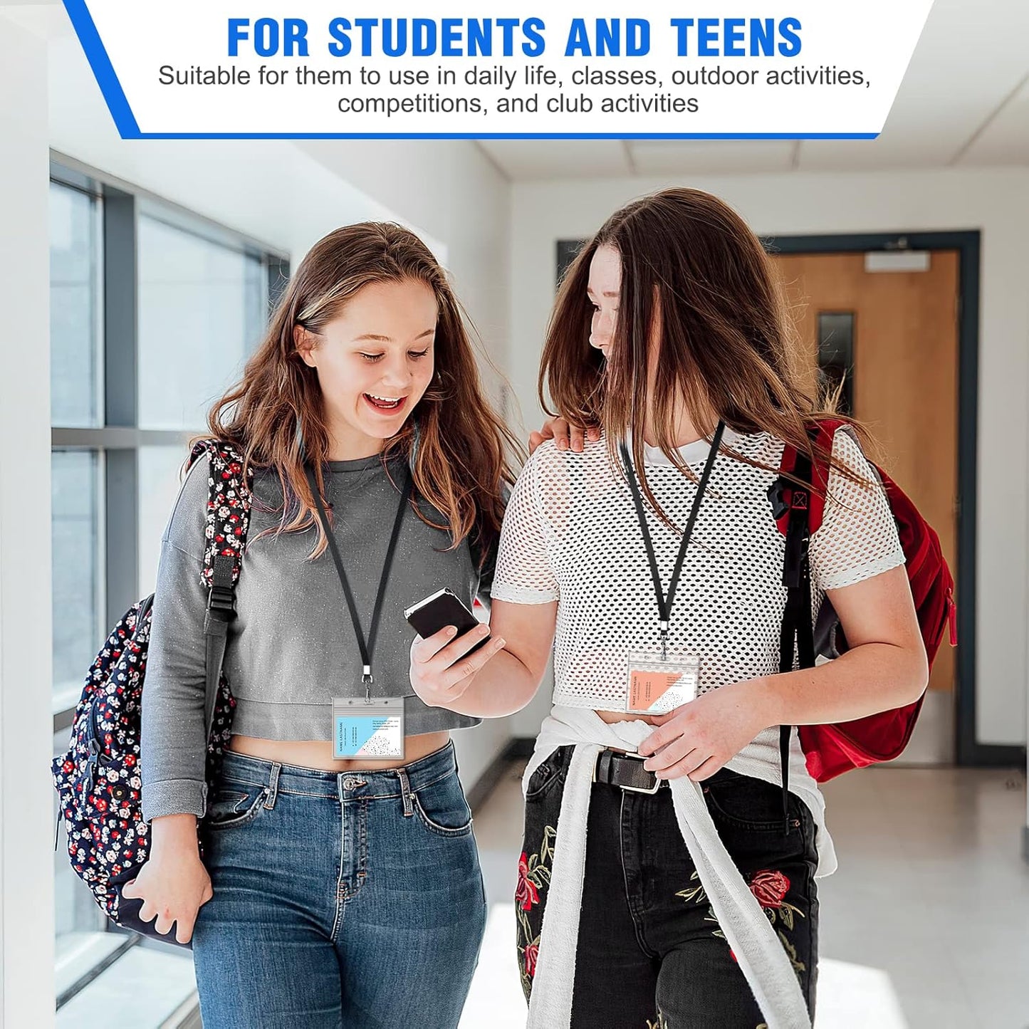 50 Pack Black Lanyard Bulk for ID Badge Holder - Durable Flat With Swivel Hook and Badge Clip