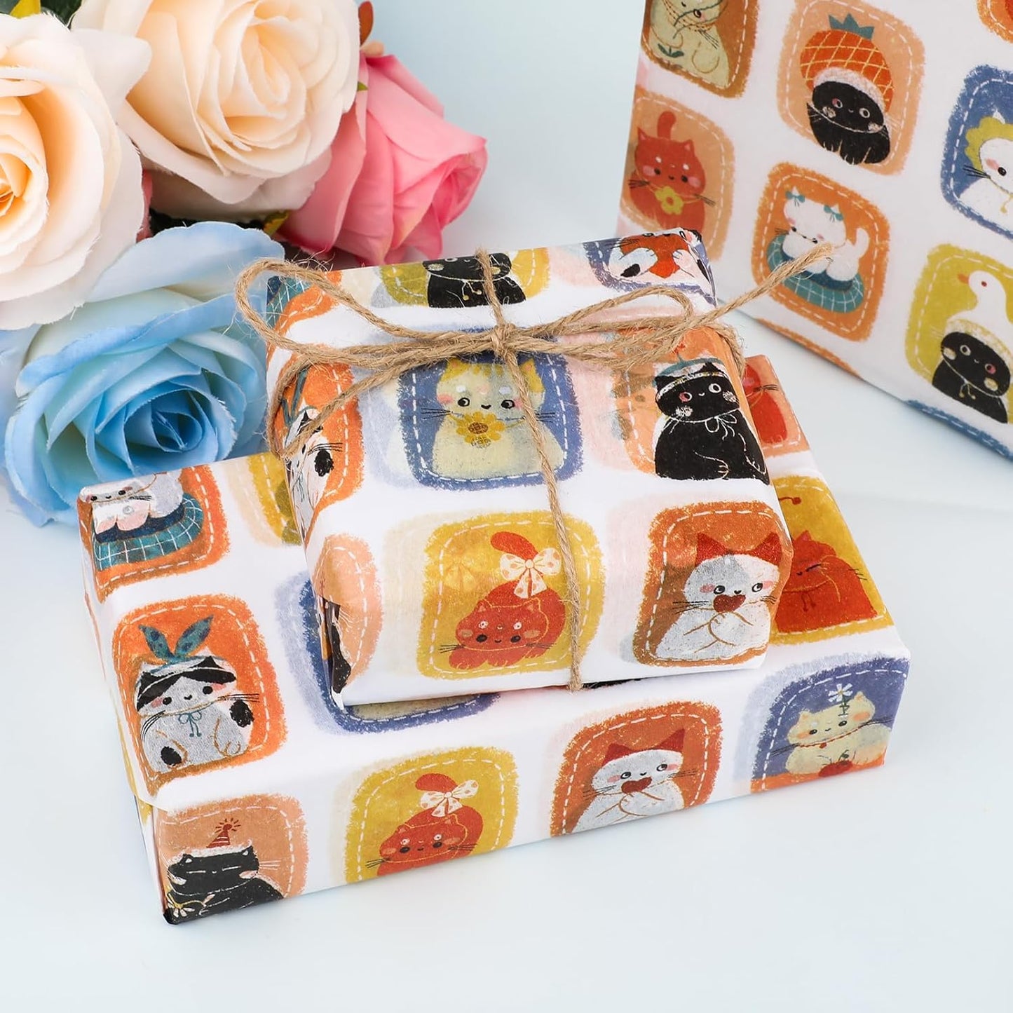 100 Sheets Cute Cat Tissue Paper with Stickers,20x14 Inch Kitties Pattern Gift Wrapping Paper for Birthday, Baby Shower, Wedding, Crafts, Party Favors and Cat Lovers