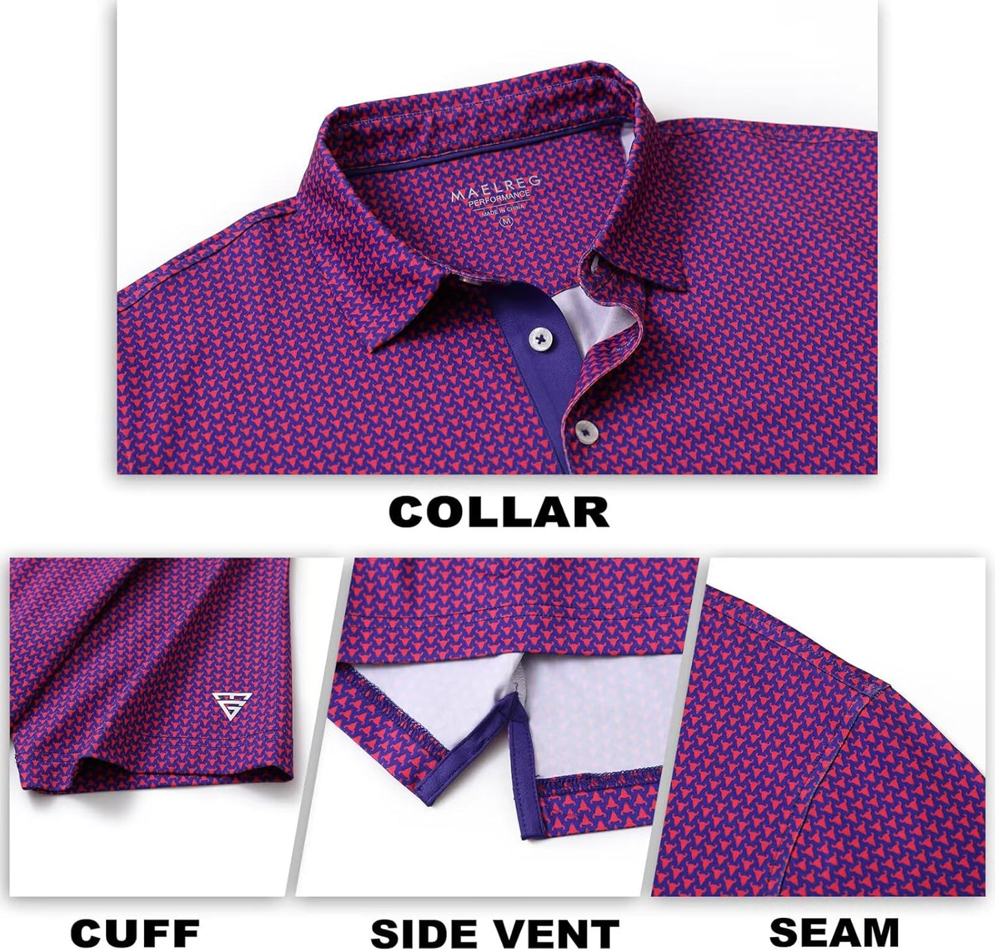M MAELREG Mens Golf Shirt Short Sleeve Dry Fit Print Moisture Wicking Performance Patterns Collared Polo Shirt